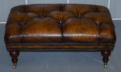 Stunning Fully Restored Hand Dyed Whiskey Brown Leather Chesterfield Footstool