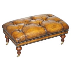 Stunning Fully Restored Hand Dyed Whiskey Brown Leather Chesterfield Footstool