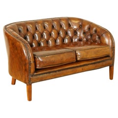 Stunning Fully Restored Hand Dyed Whiskey Brown Leather Two Seater Sofa '1/2'