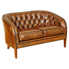 Stunning Fully Restored Hand Dyed Whiskey Brown Leather Two Seater Sofa '2/2'