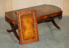 STUNNING FULLY RESTORED HEIRLOOM WEIMAN BROWN LEATHER EXTENDiNG COFFEE TABLE