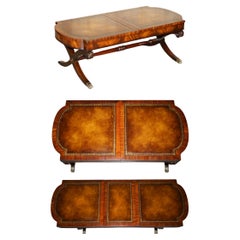 STUNNING FULLY RESTORED HEIRLOOM WEIMAN BROWN LEATHER EXTENDiNG COFFEE TABLE