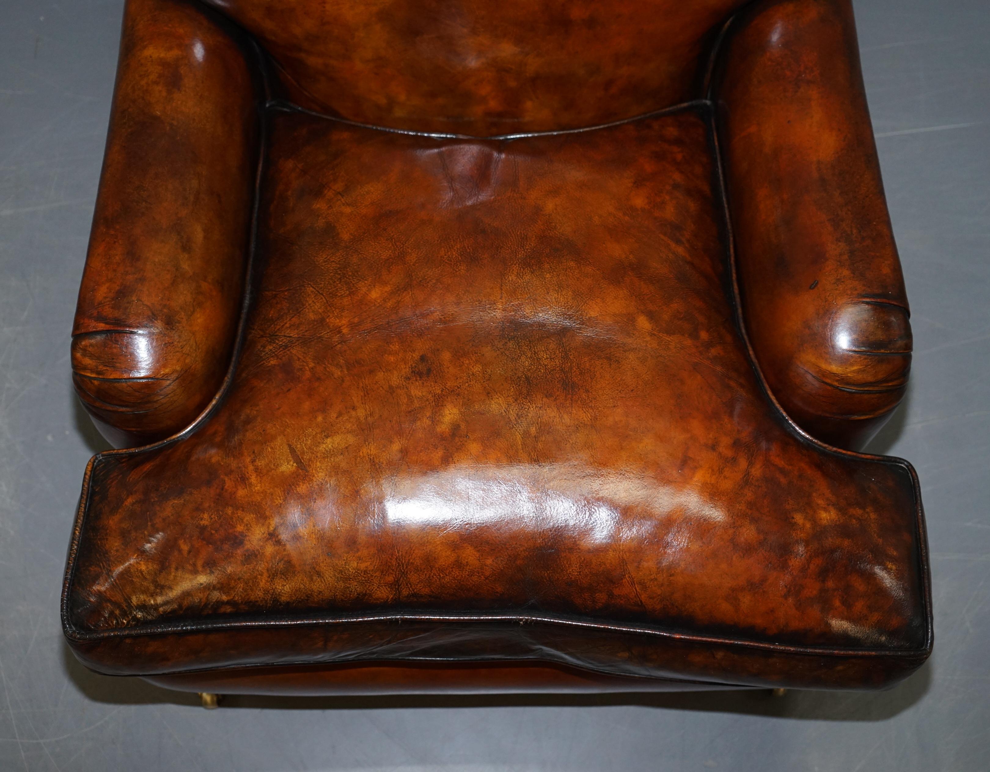 Victorian Stunning Fully Restored Vintage Aged Brown Leather Howard Scroll Club Armchair
