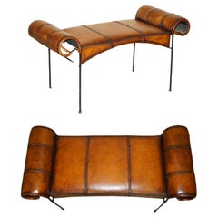 STUNNING FULLY RESTORED ViNTAGE HAND LEATHER STITCHED SPANISH IRON WINDOW BENCH