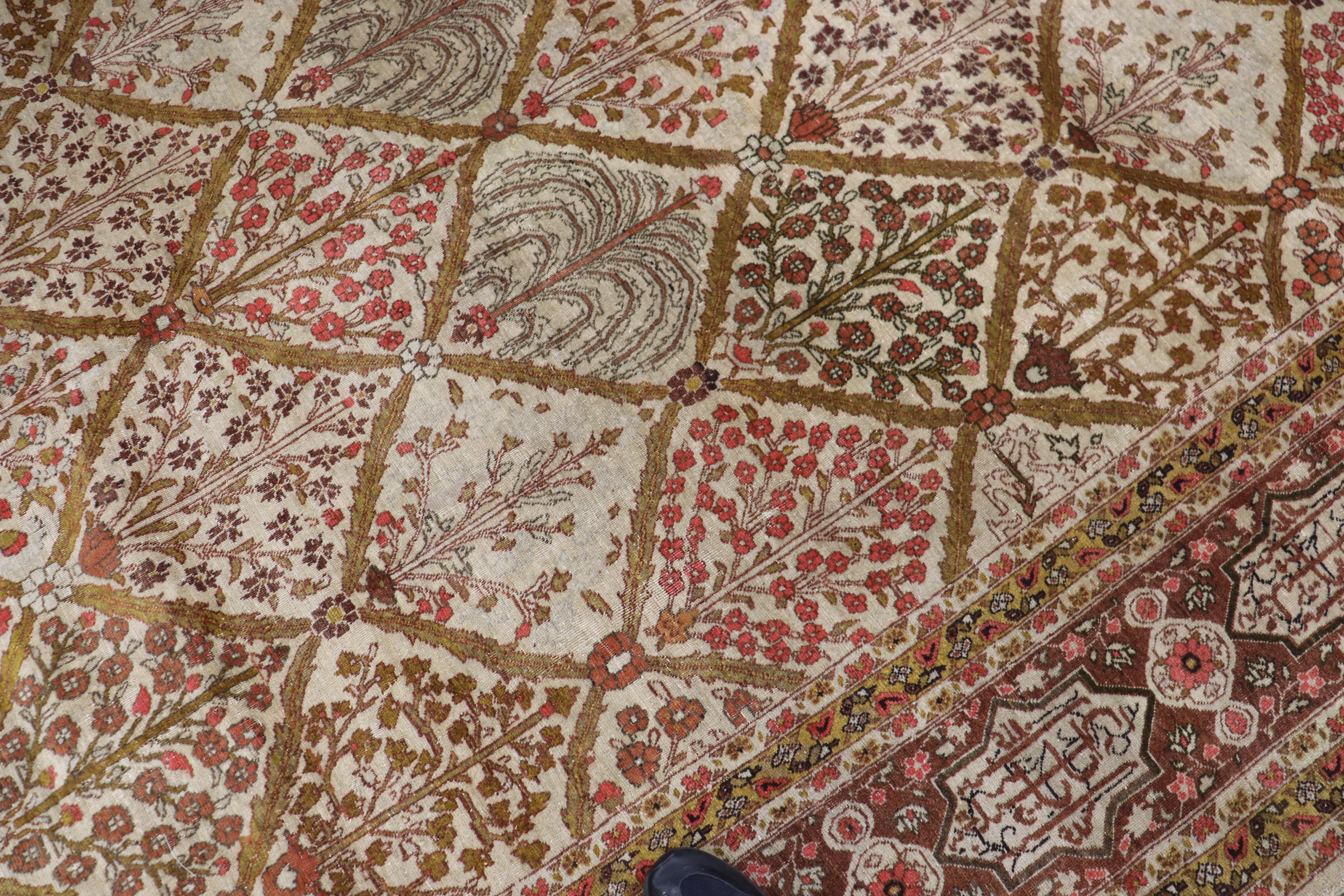 Wool Stunning Garden Persian Tabriz Love Poem Room Size Carpet For Sale