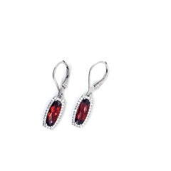 Stunning Garnet Dangle Earrings are Royalty w Diamonds Dangle 14k White Gold
