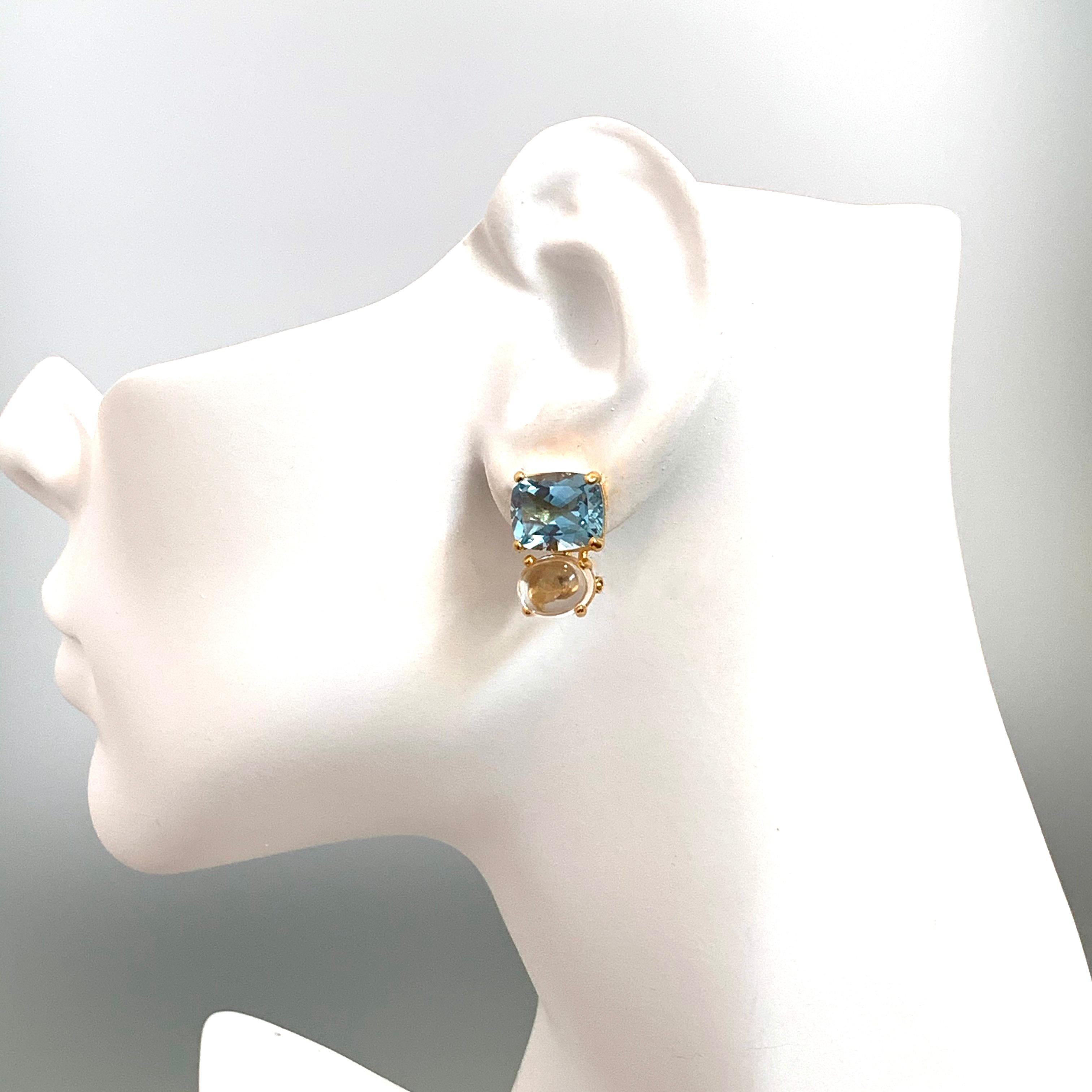 Contemporary Stunning genuine Cushion-cut Blue Topaz and Oval Prasiolite Vermeil Earrings