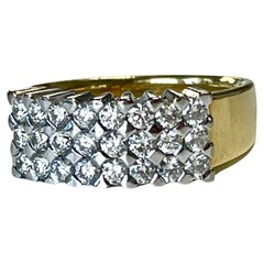 Stunning Genuine Natural Diamond 3 Row Band Ring 18ct Yellow and White Gold 