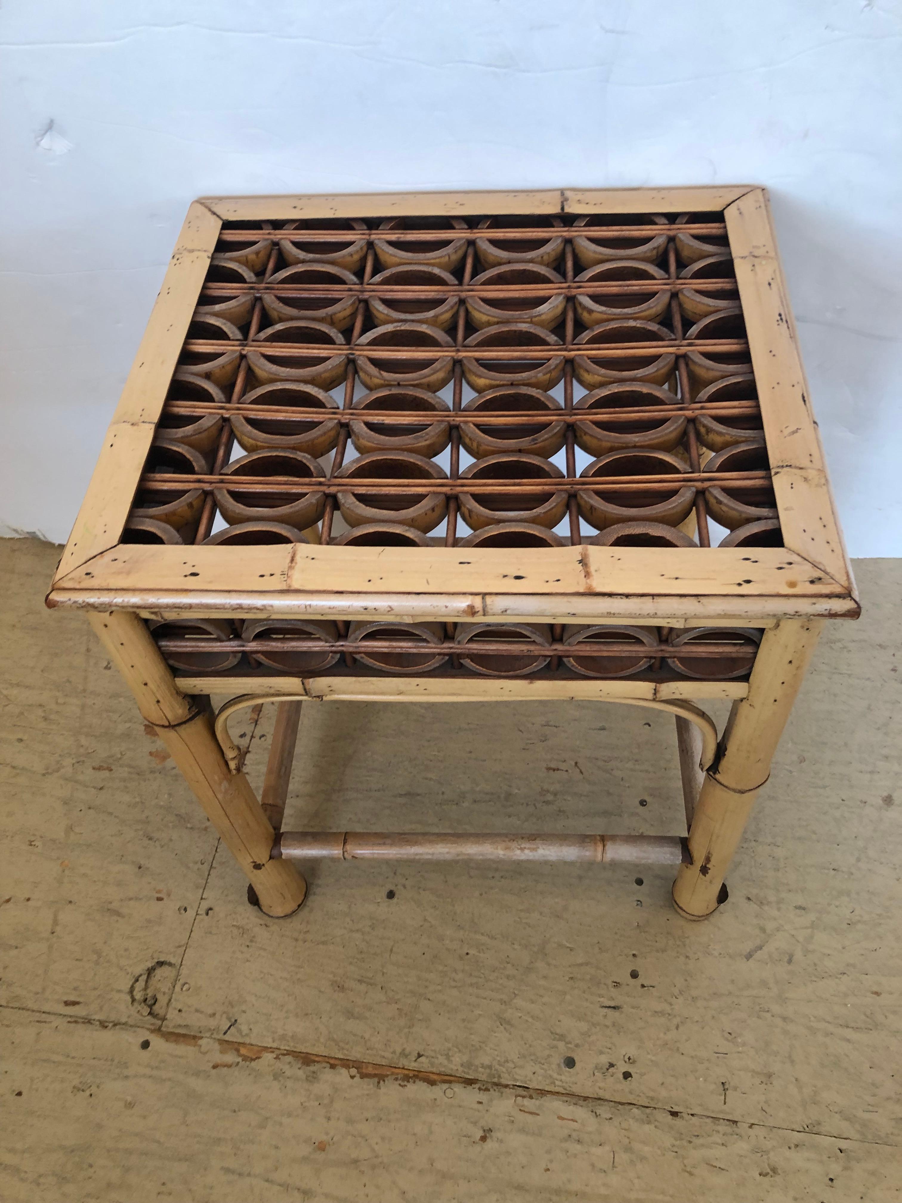 Stunning Geometric Bleached Bamboo Side or Drinks Table For Sale 3