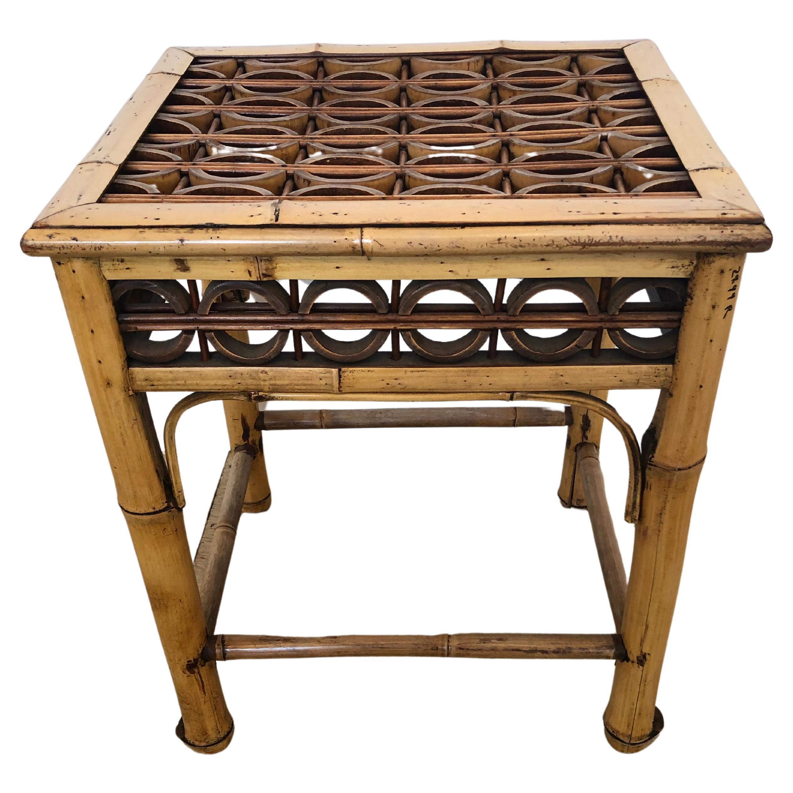 Stunning Geometric Bleached Bamboo Side or Drinks Table For Sale