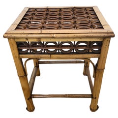 Vintage Stunning Geometric Bleached Bamboo Side or Drinks Table