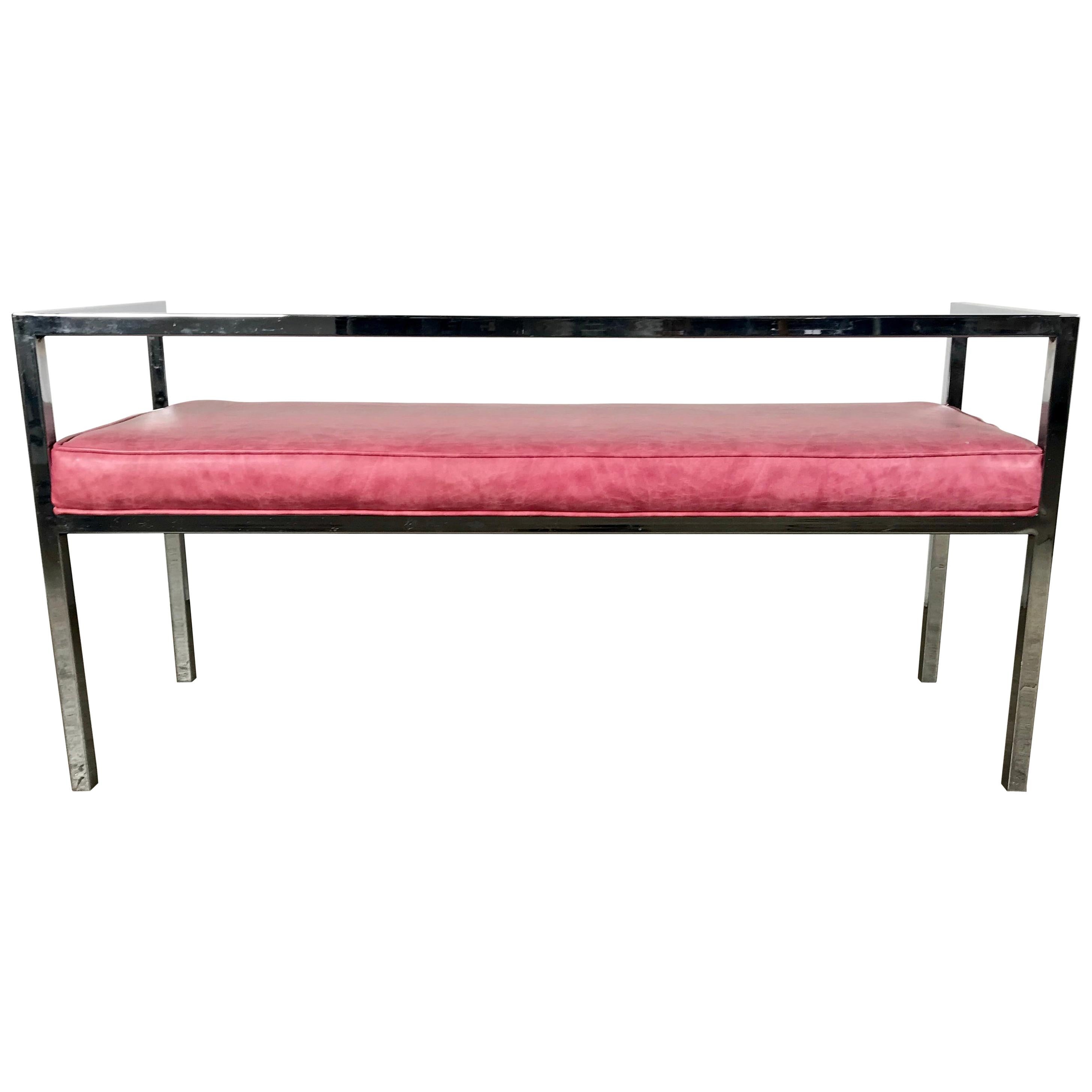 Superbe banc géométrique chromé d'après Milo Boughman en vente