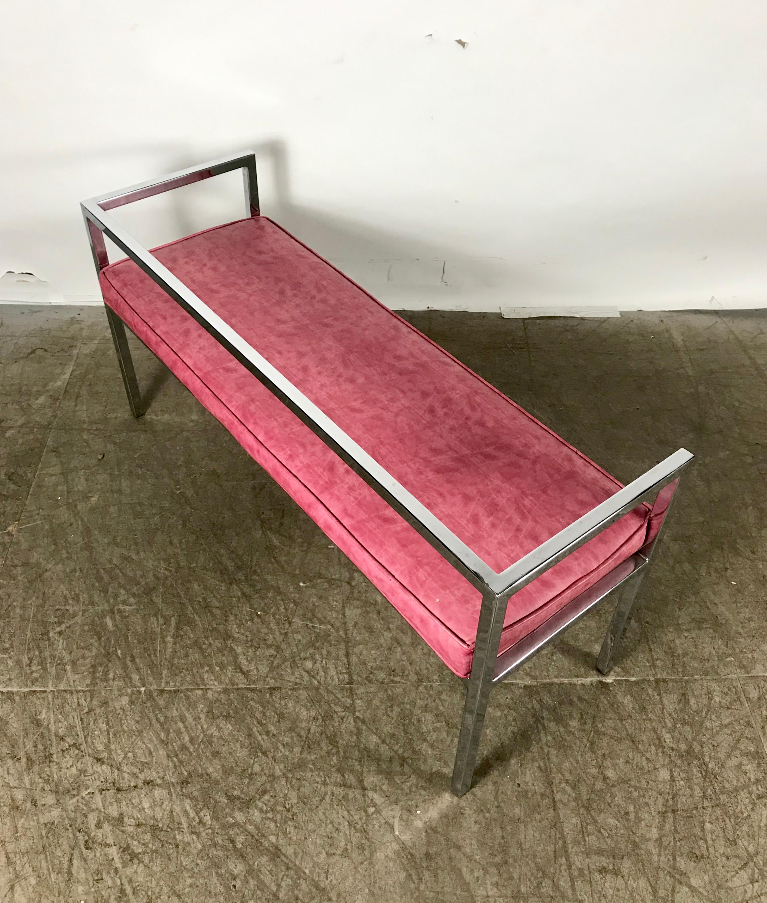 Mid-Century Modern Stunning Geometric Chrome Bench after Milo Boughman For Sale