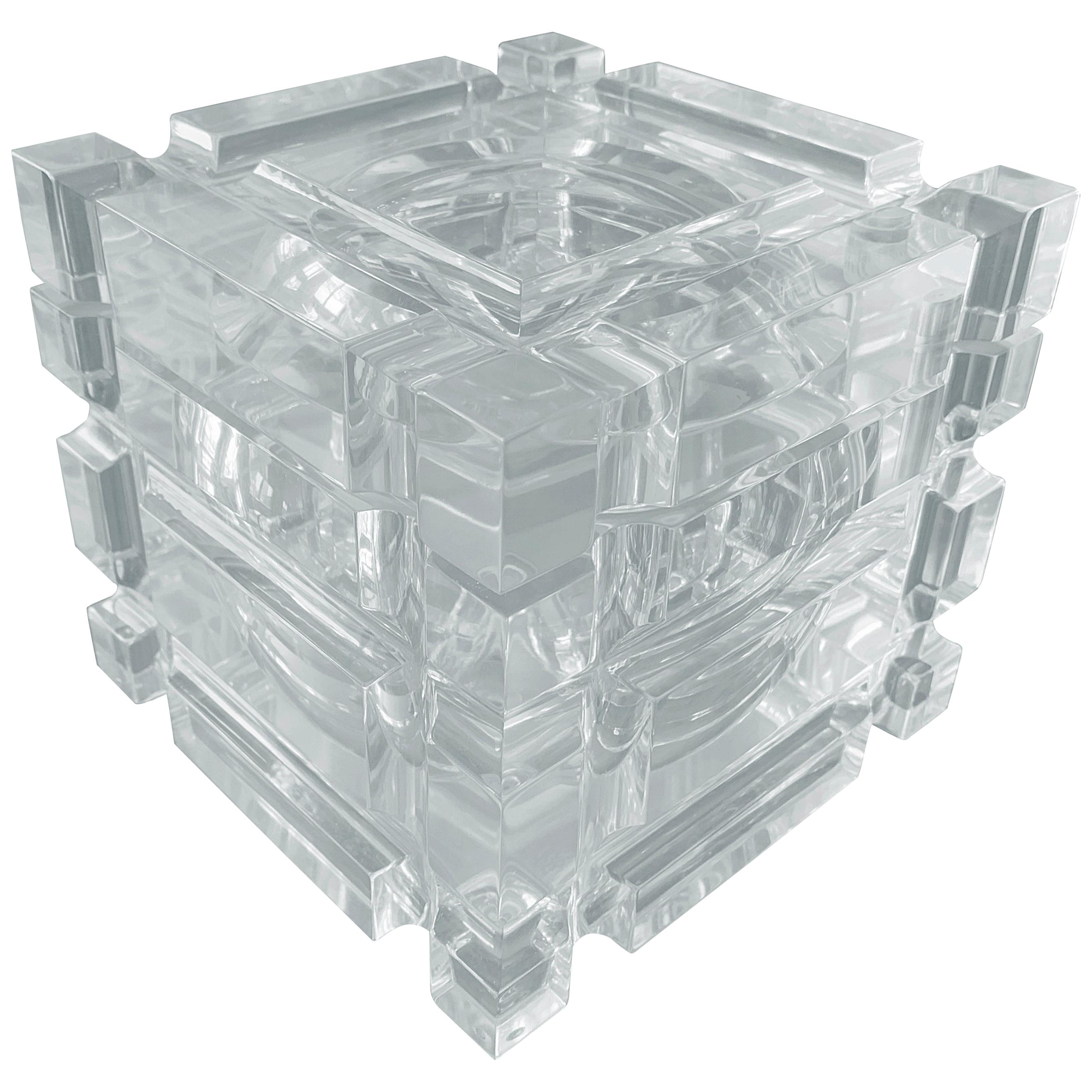 Stunning Geometric Style Ice Bucket in Lucite with a Swivel Lid