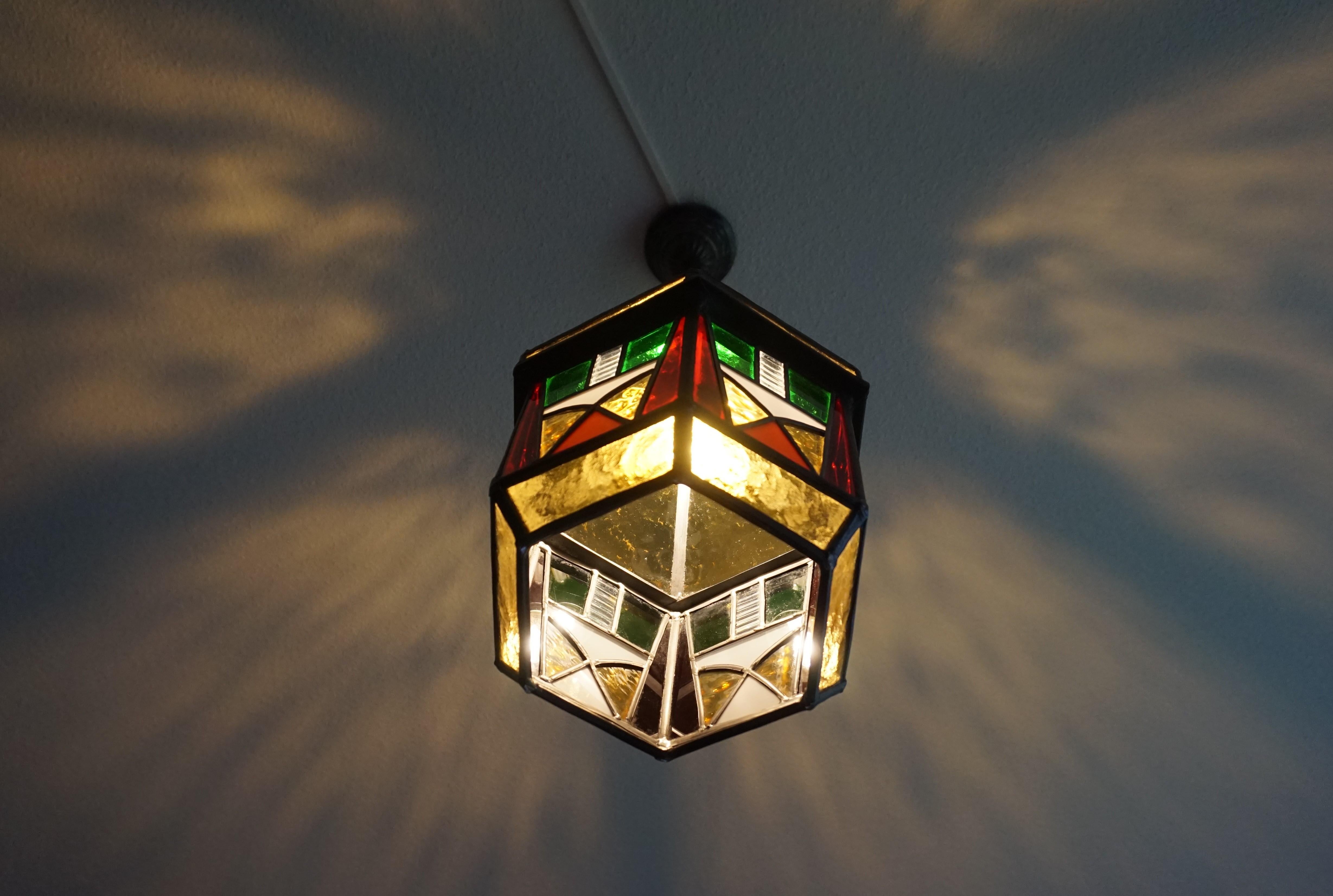 Stunning Geometrical Design and Great Colors, Art Deco Pendant Light Fixture 2