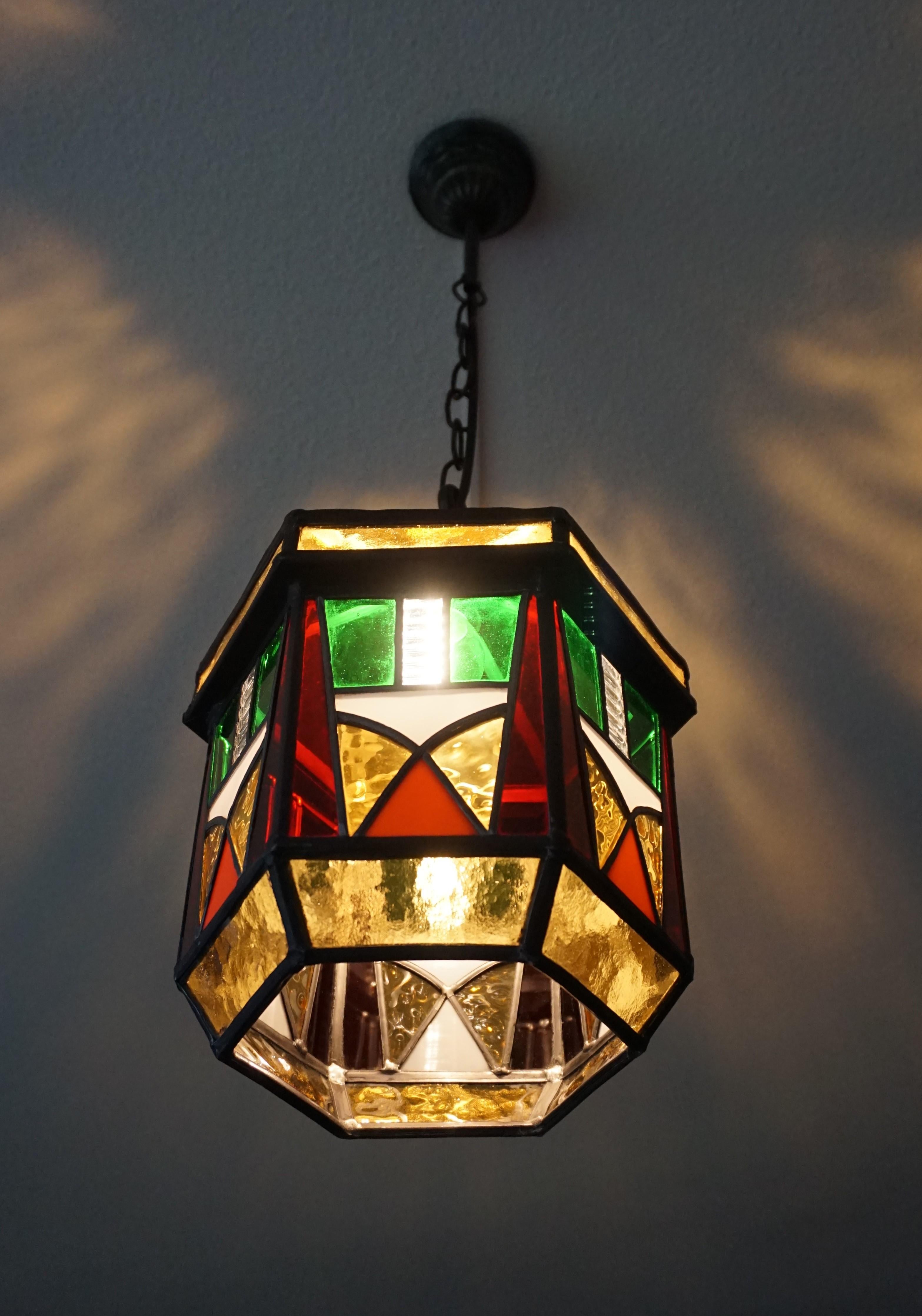 Stunning Geometrical Design and Great Colors, Art Deco Pendant Light Fixture 4