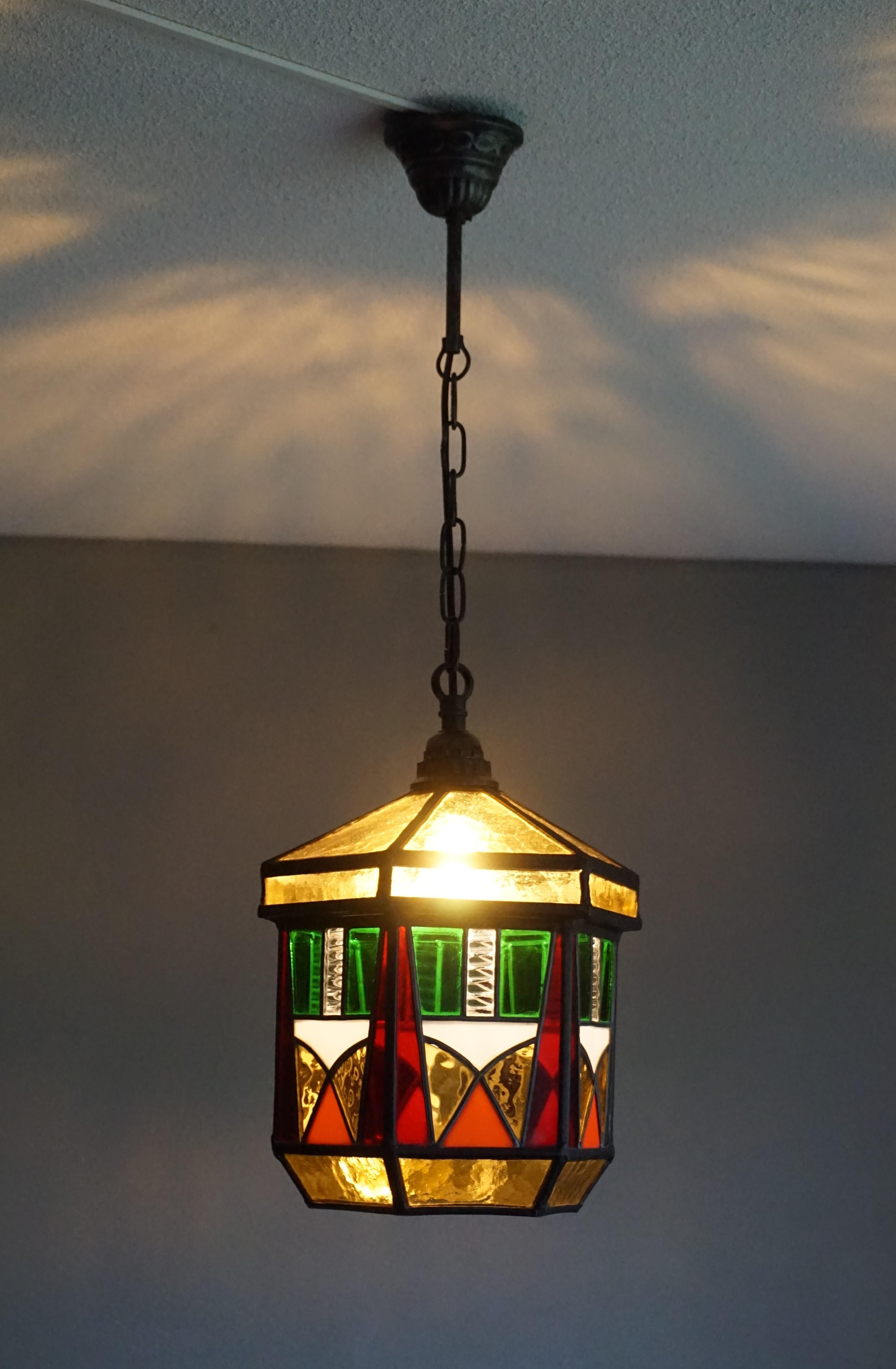 Stunning Geometrical Design and Great Colors, Art Deco Pendant Light Fixture 6