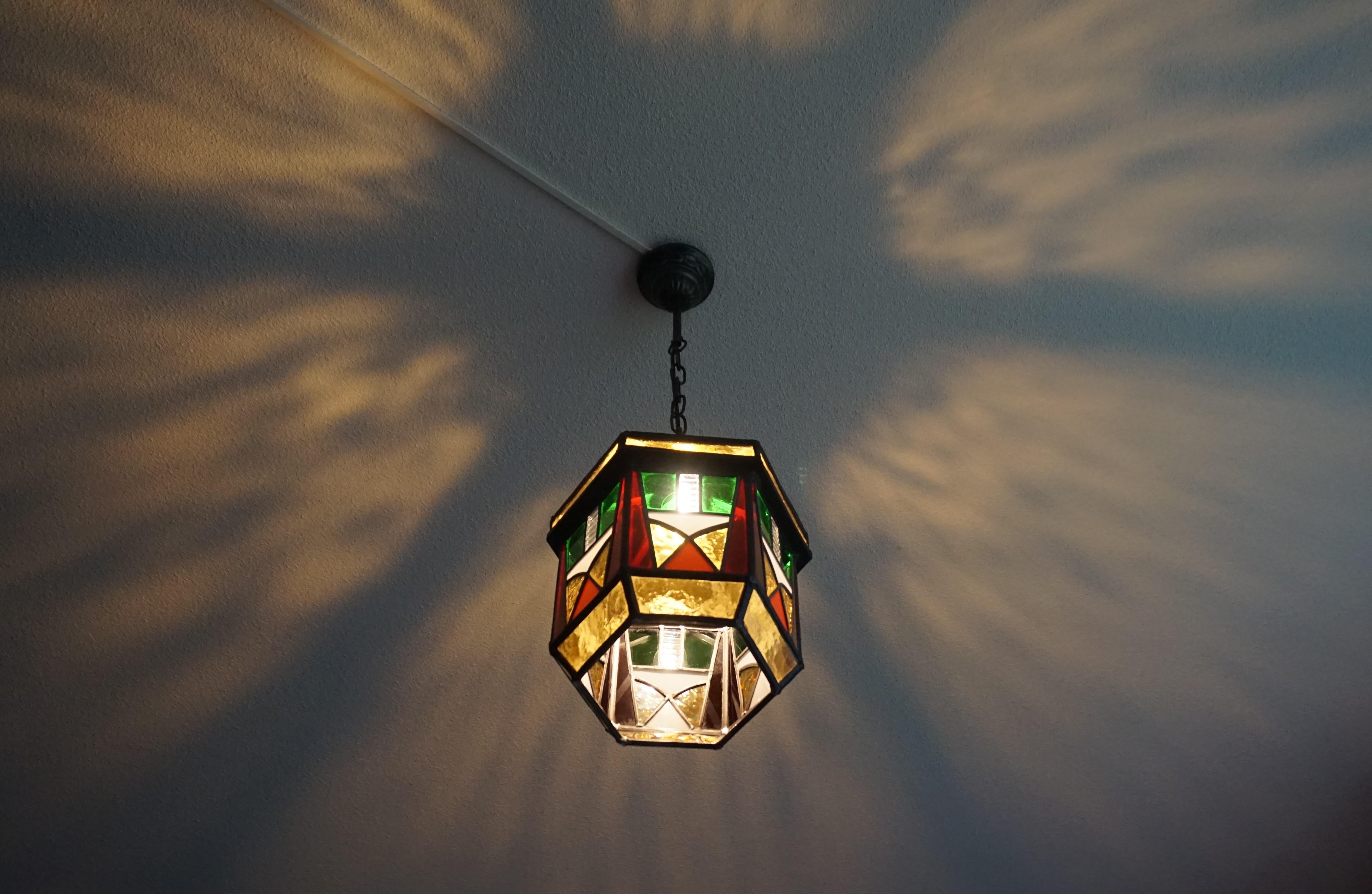 Stunning Geometrical Design and Great Colors, Art Deco Pendant Light Fixture In Good Condition In Lisse, NL