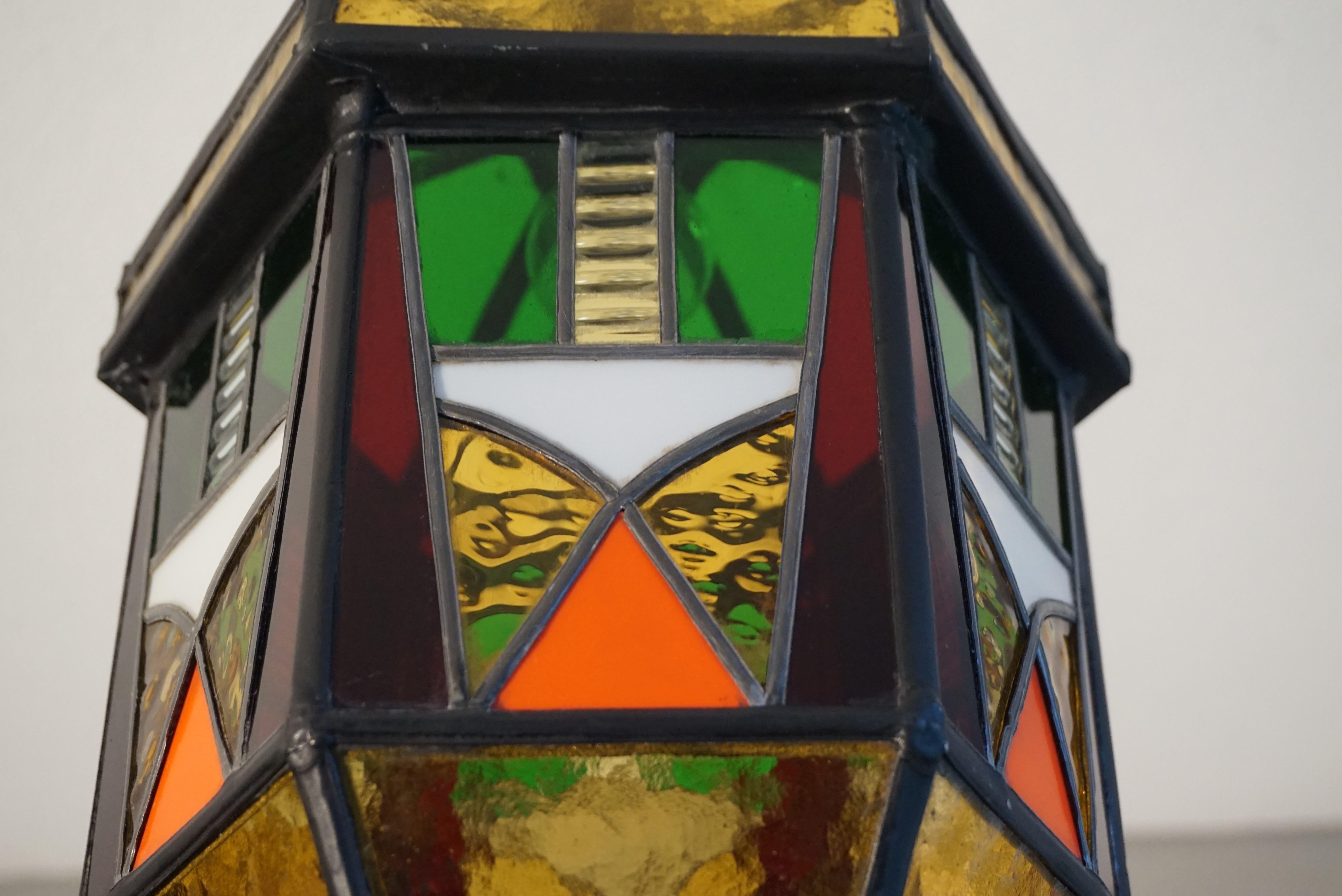 20th Century Stunning Geometrical Design and Great Colors, Art Deco Pendant Light Fixture