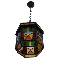 Antique Stunning Geometrical Design and Great Colors, Art Deco Pendant Light Fixture