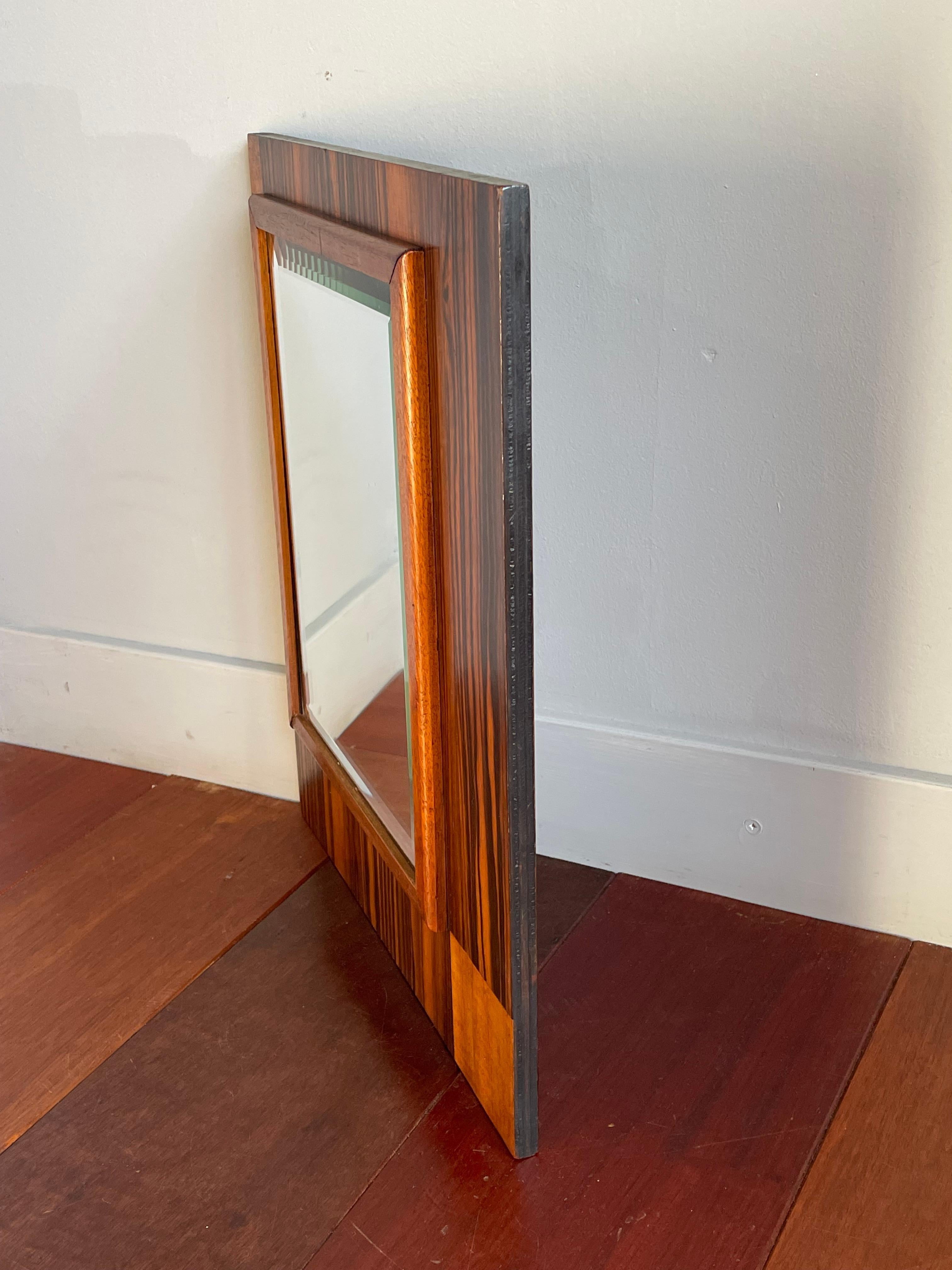 Stunning Geometrical Dutch Art Deco Nutwood and Coromandel Beveled Wall Mirror For Sale 7