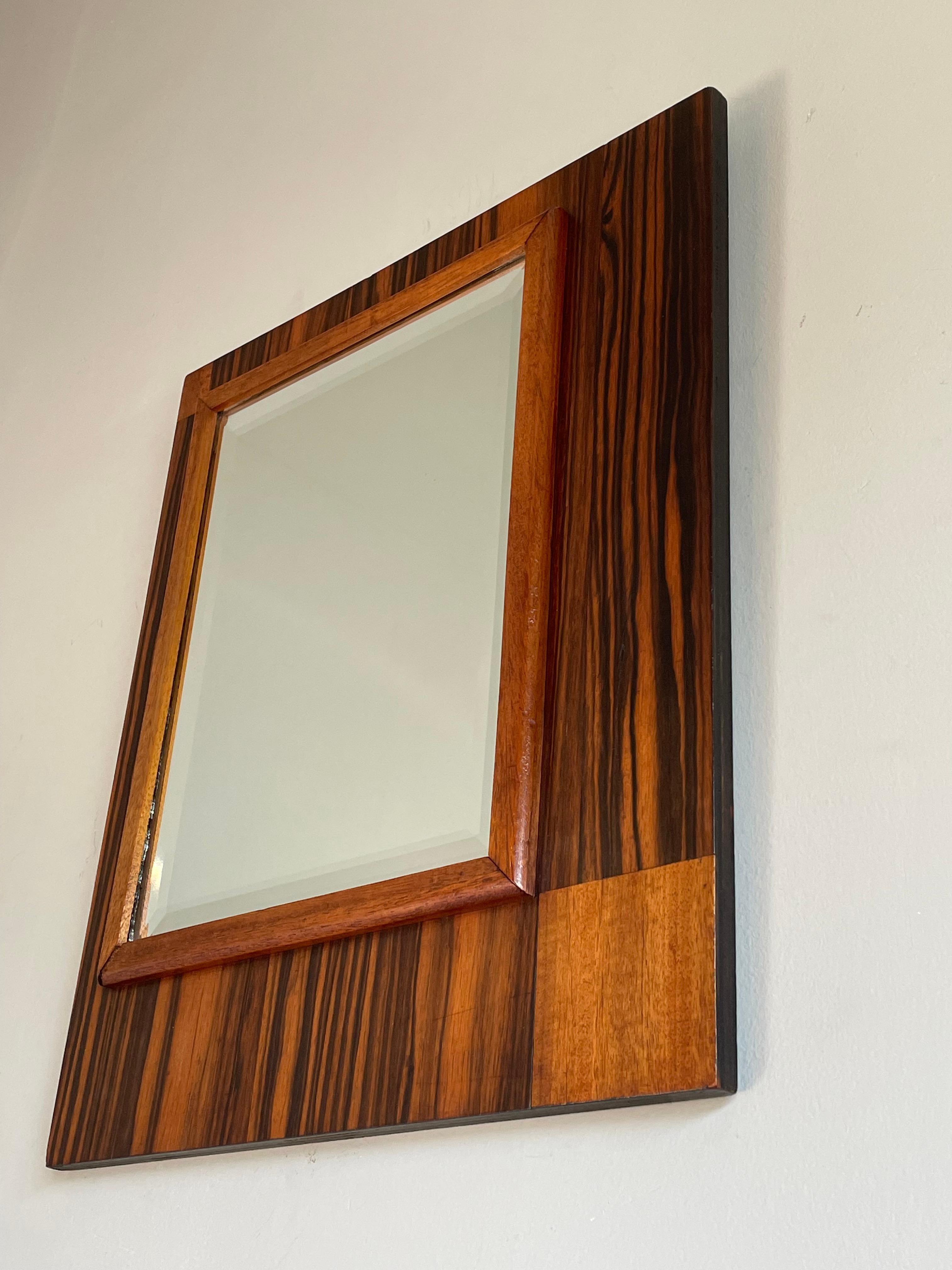 Stunning Geometrical Dutch Art Deco Nutwood and Coromandel Beveled Wall Mirror For Sale 11