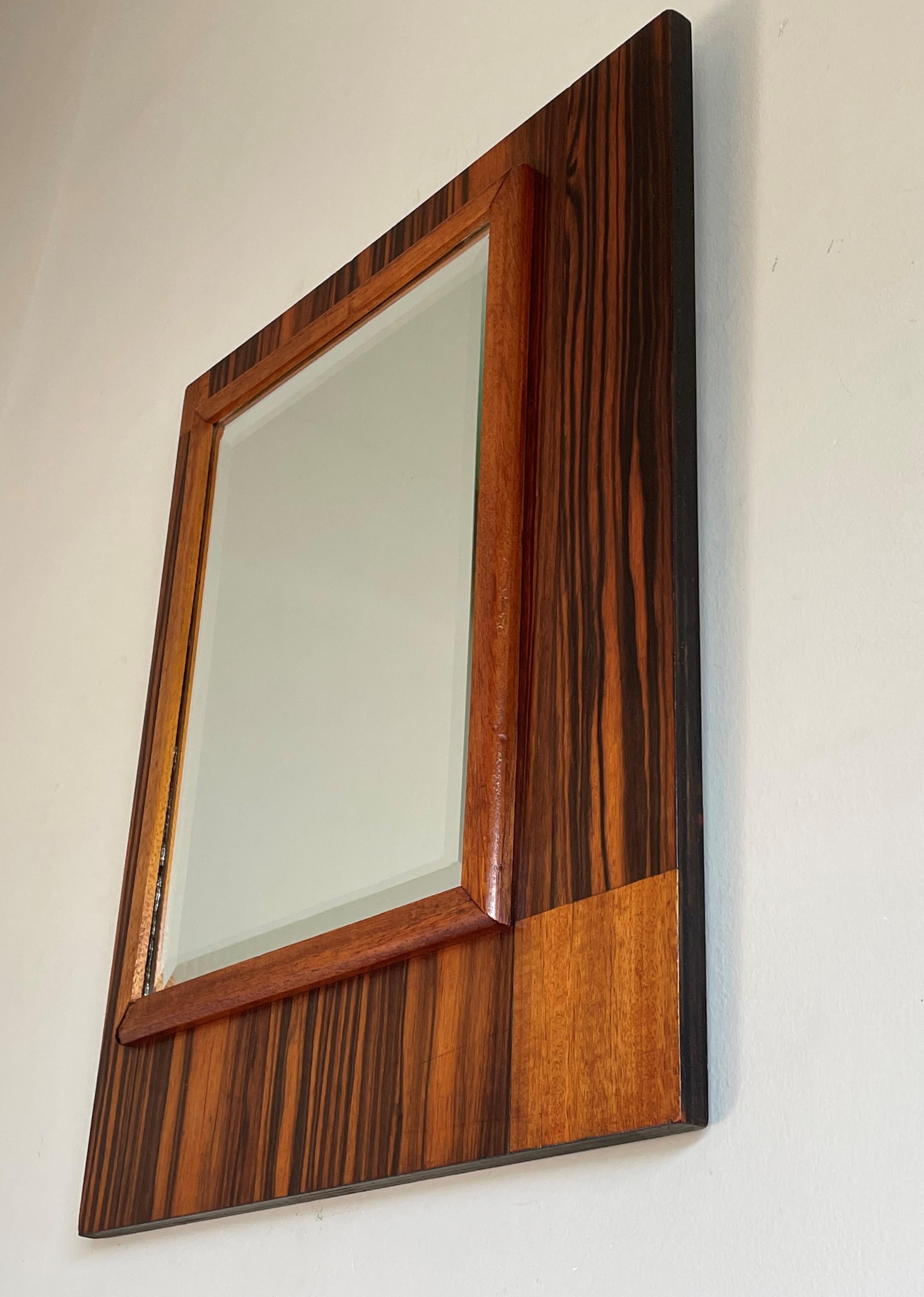 Stunning Geometrical Dutch Art Deco Nutwood and Coromandel Beveled Wall Mirror For Sale 3