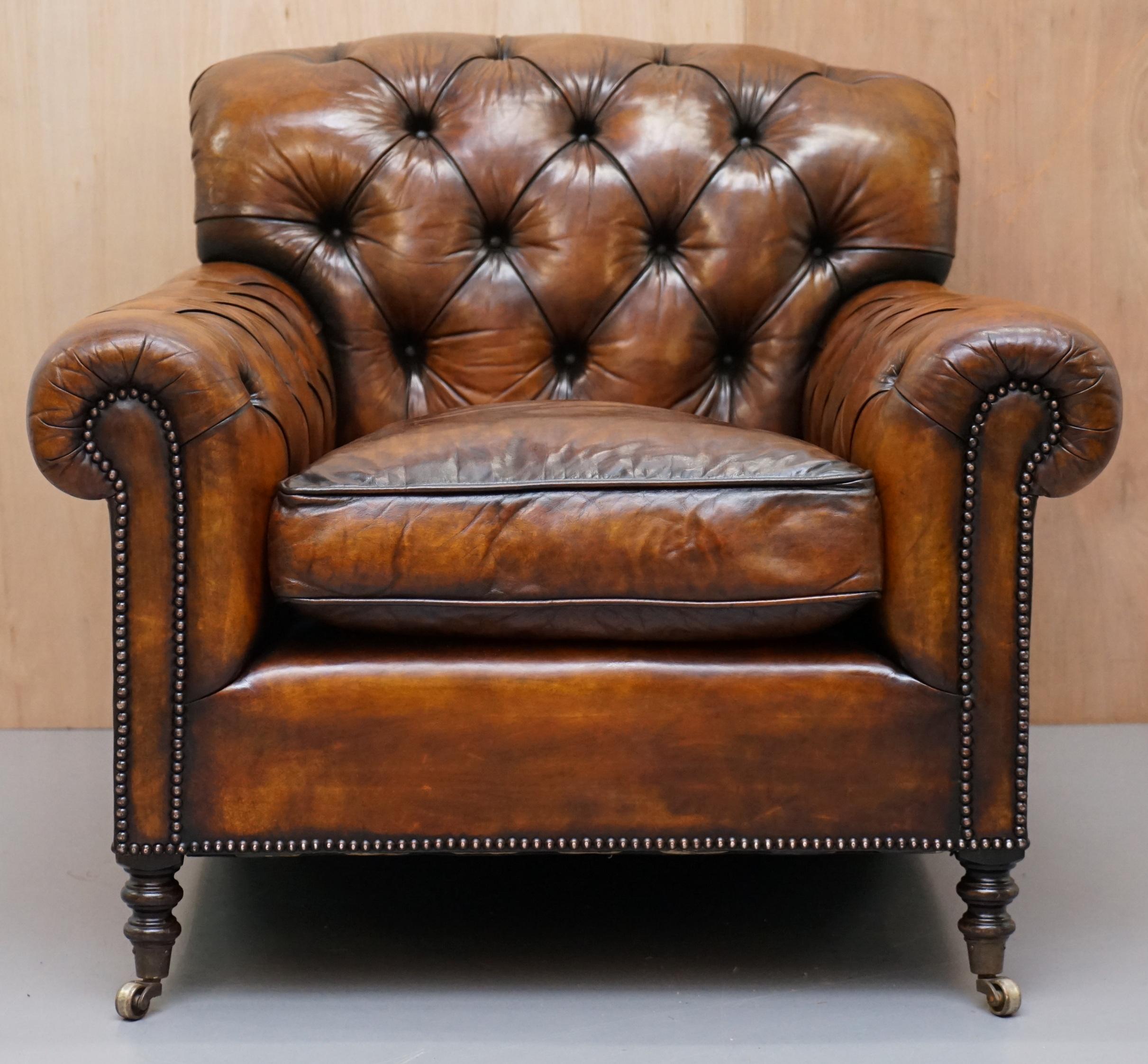We are delighted to this fully restored George Smith Bulgari lounge armchair with Chesterfield buttoning RRP £7000

A very good looking and well made armchair, George Smith make some of the finest hand made in England leather seating available