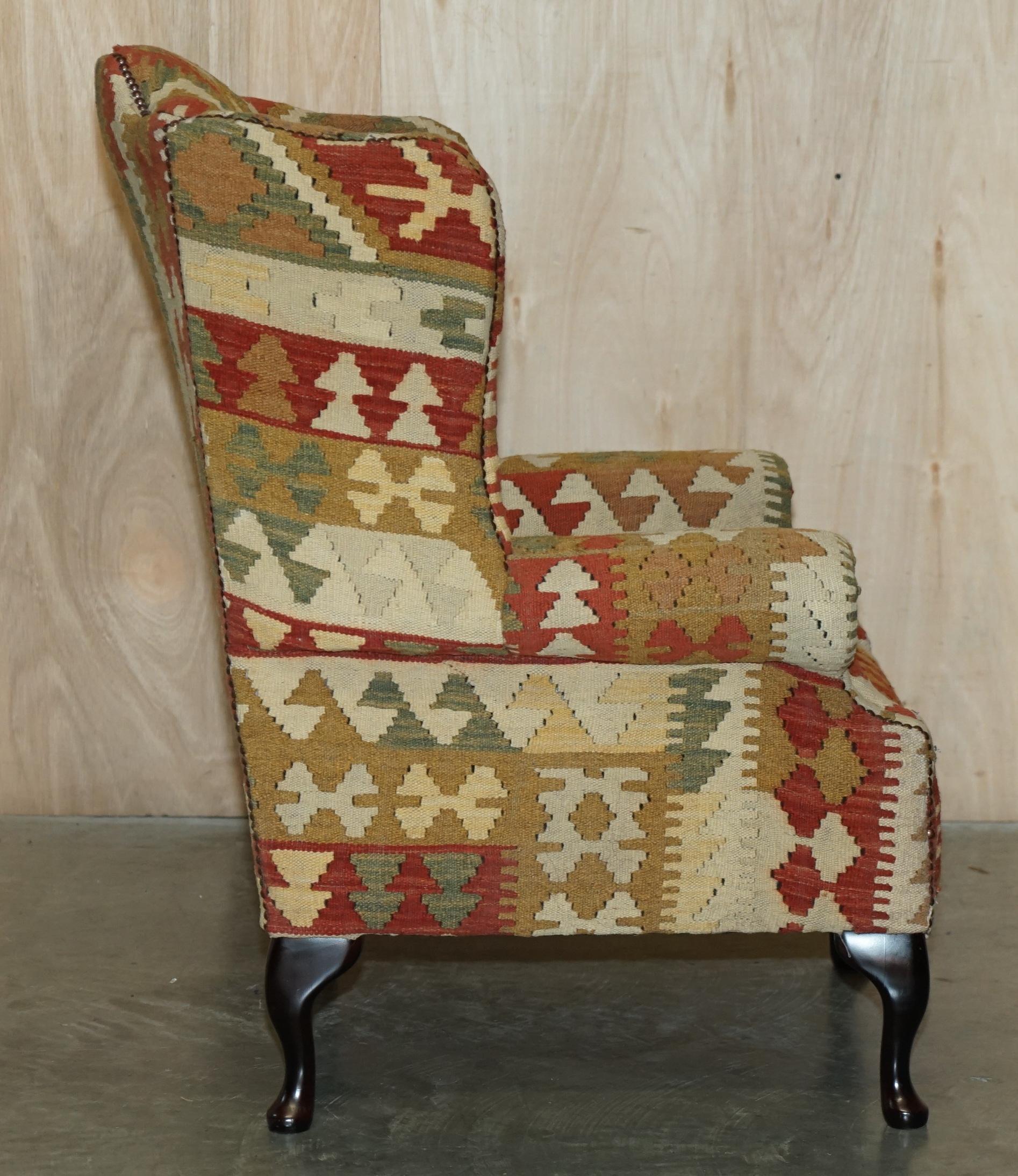 Stunning George Smith Style Aztec Kilim Upholstery Wingback Armchair 2