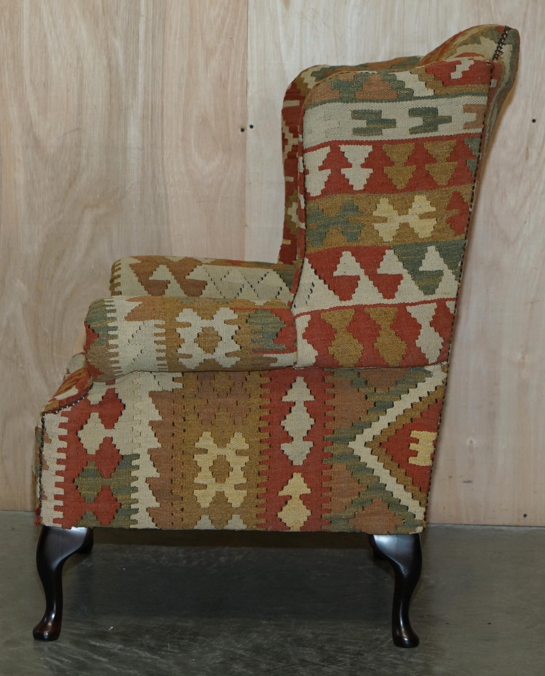 Stunning George Smith Style Aztec Kilim Upholstery Wingback Armchair 6
