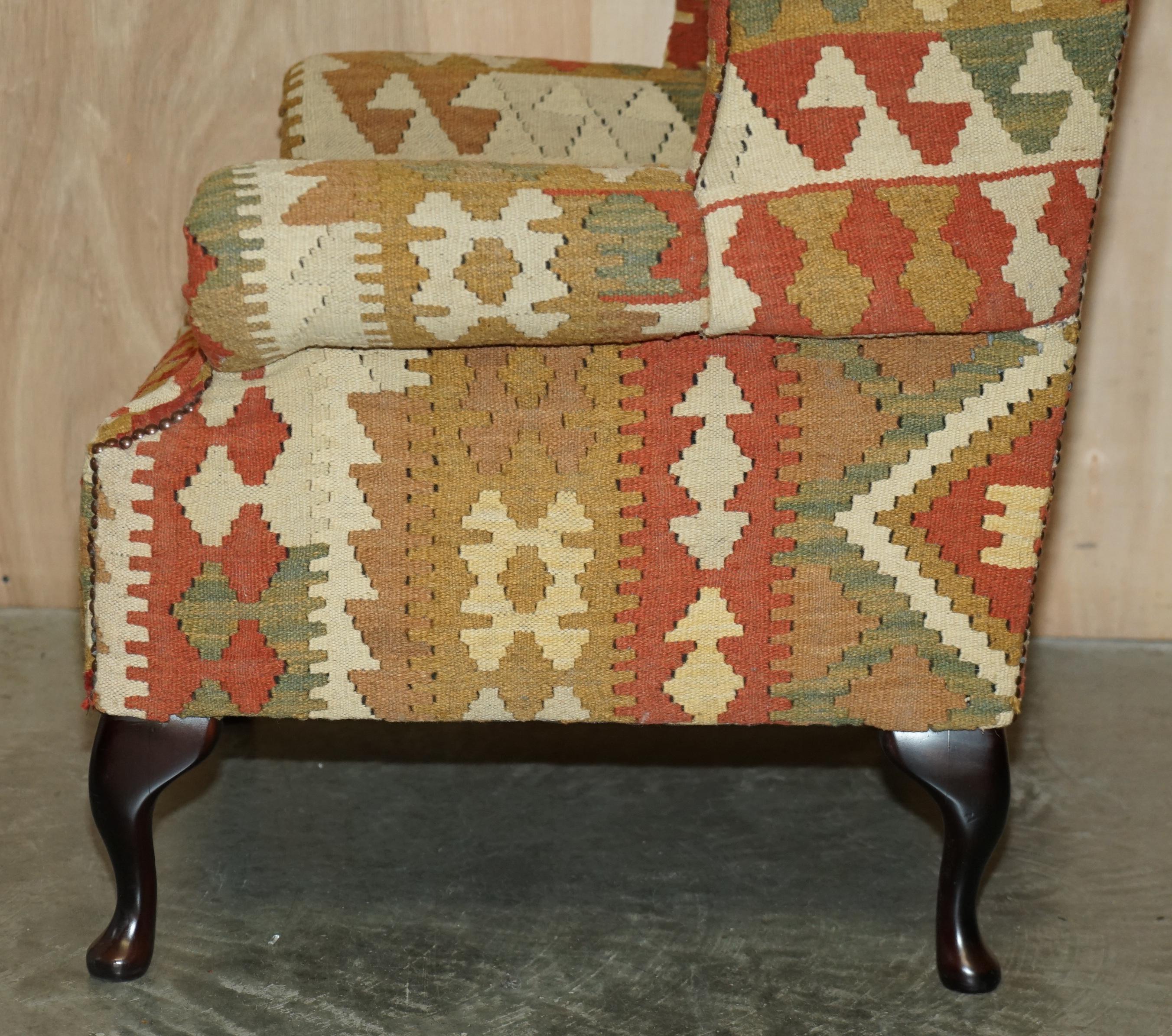 Stunning George Smith Style Aztec Kilim Upholstery Wingback Armchair 7
