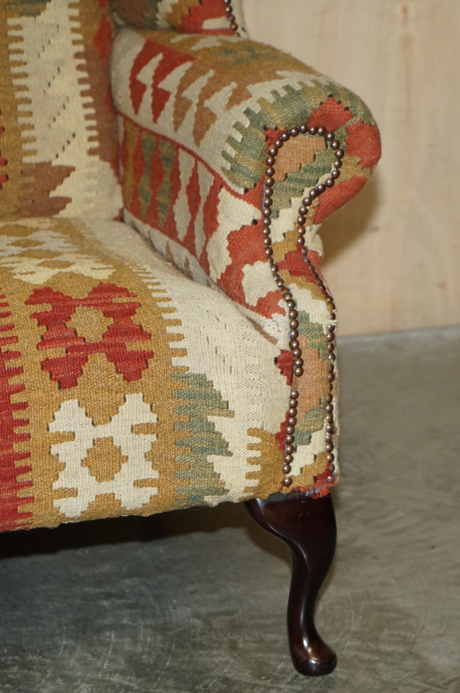 English Stunning George Smith Style Aztec Kilim Upholstery Wingback Armchair