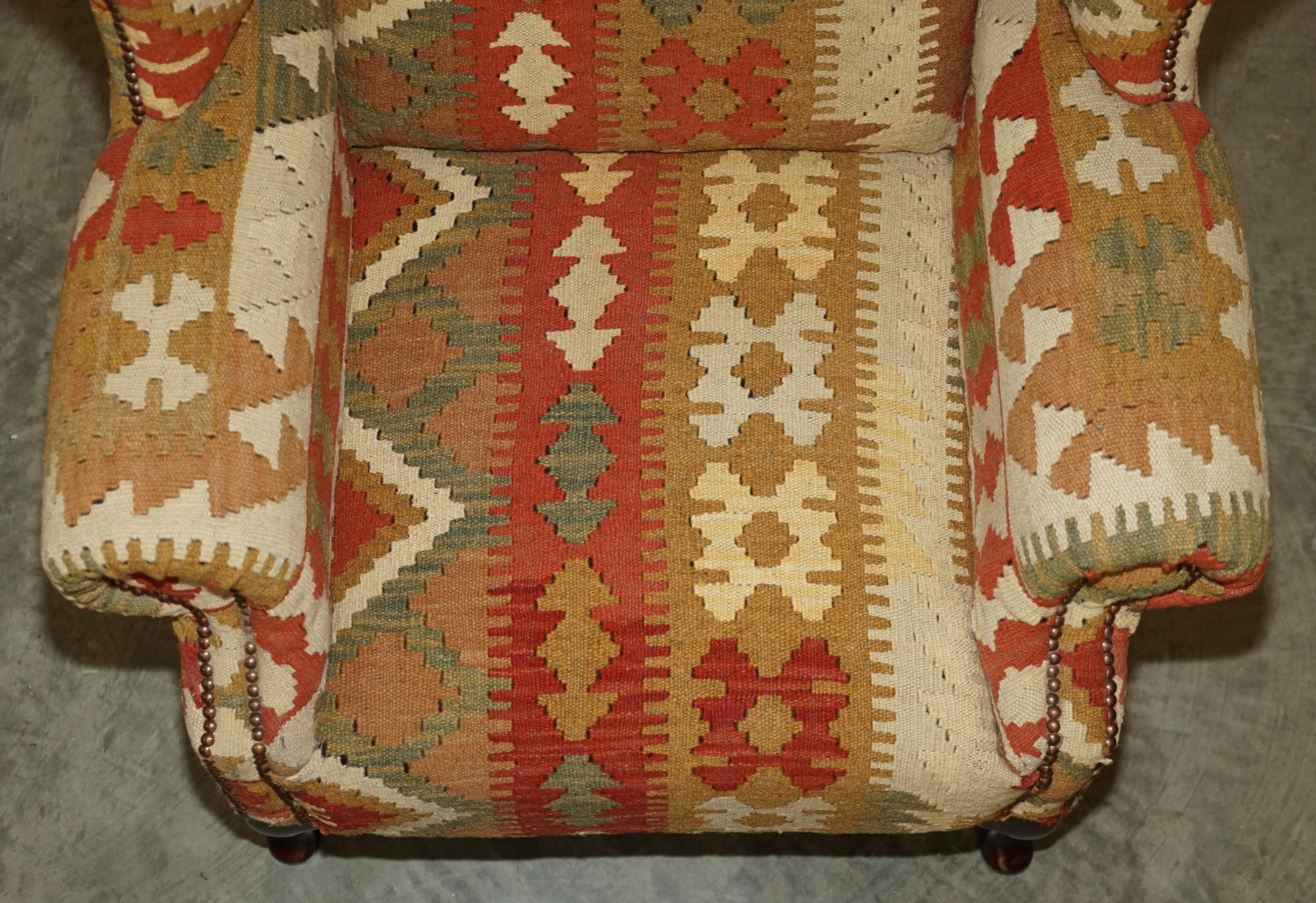 Hand-Crafted Stunning George Smith Style Aztec Kilim Upholstery Wingback Armchair