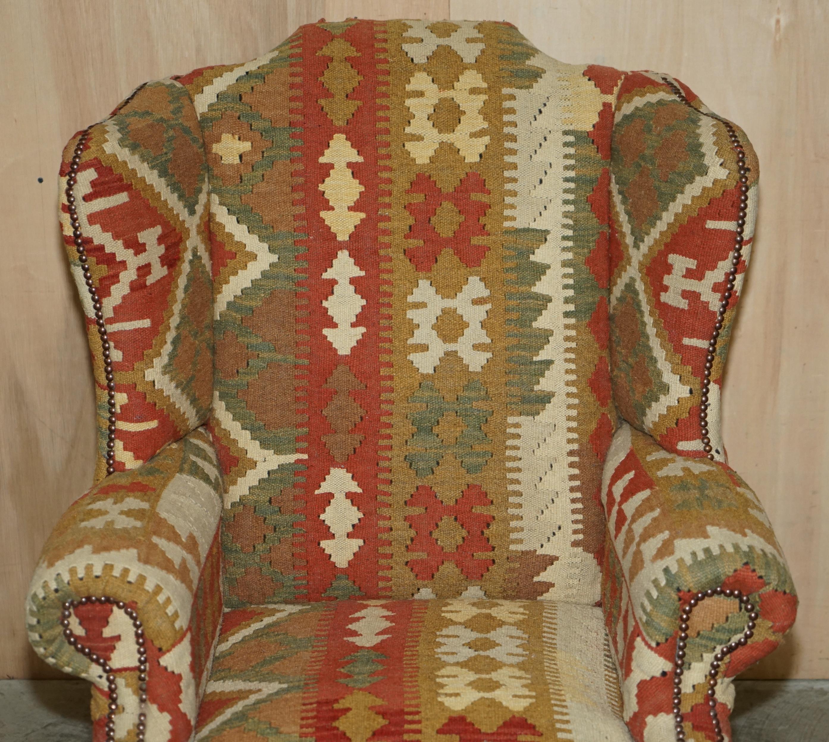 20th Century Stunning George Smith Style Aztec Kilim Upholstery Wingback Armchair