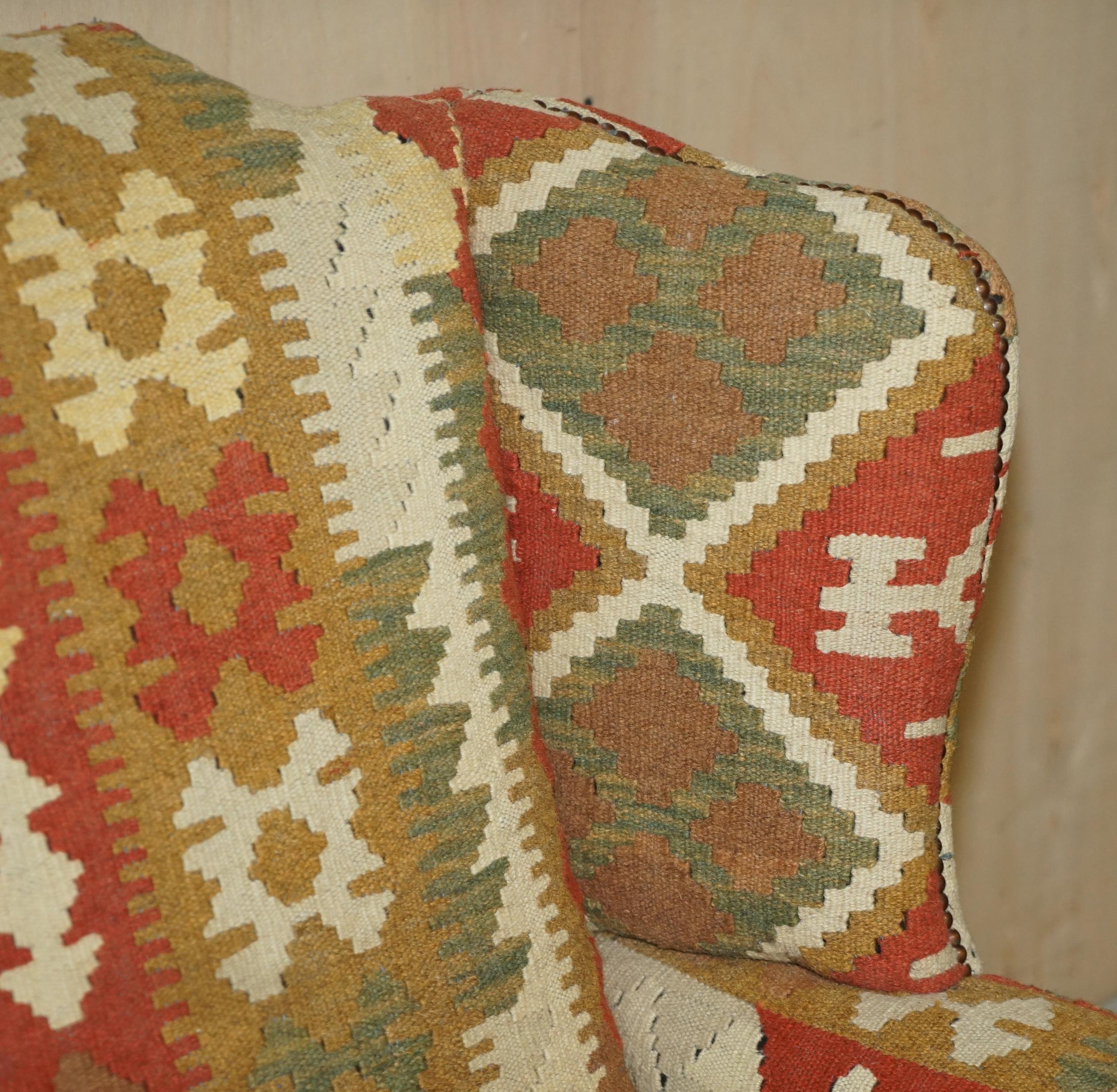 Stunning George Smith Style Aztec Kilim Upholstery Wingback Armchair 1