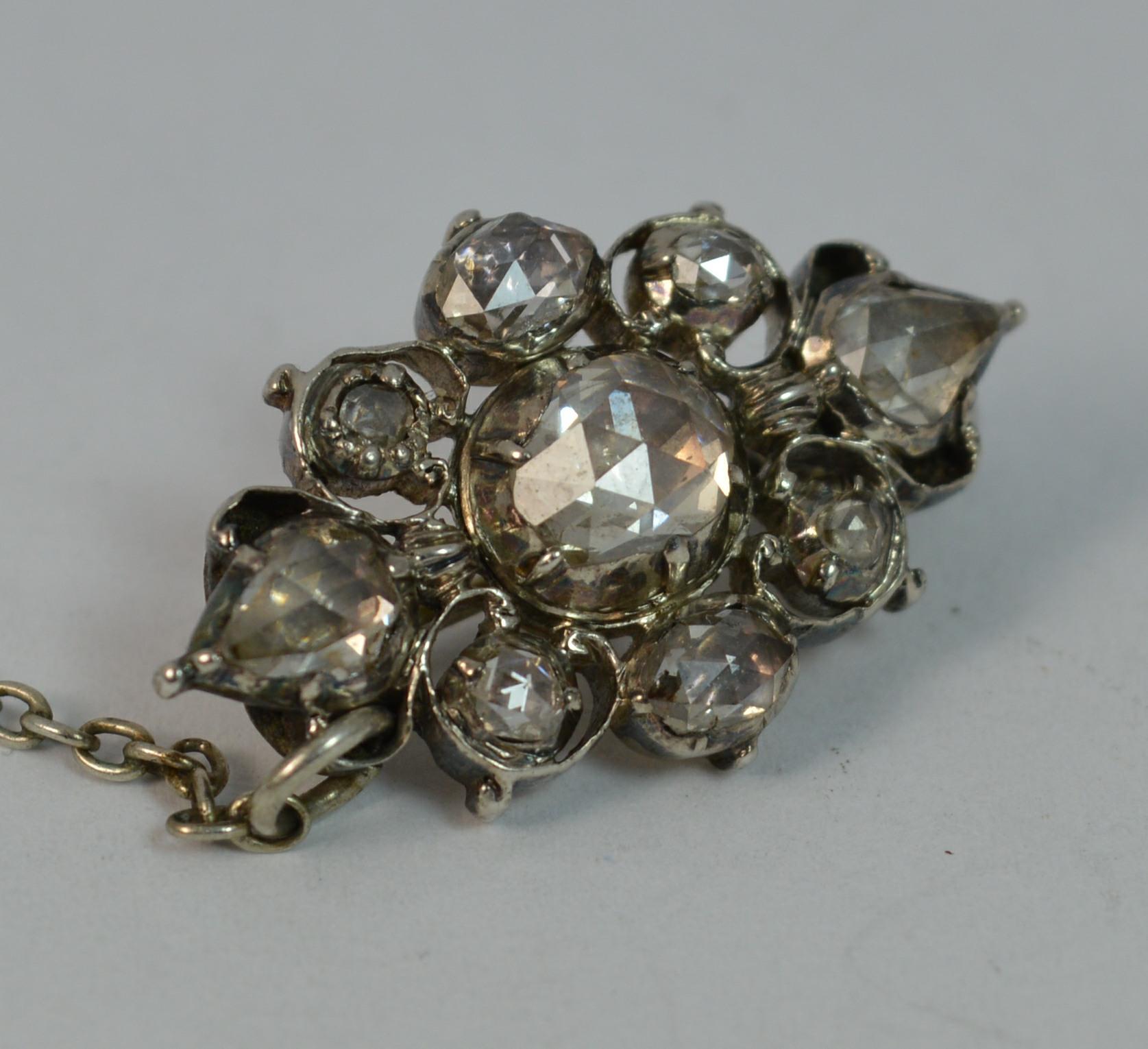 Stunning Georgian 1.8 Carat Rose Cut Diamond 15 Carat Gold Brooch, circa 1780 In Good Condition In St Helens, GB