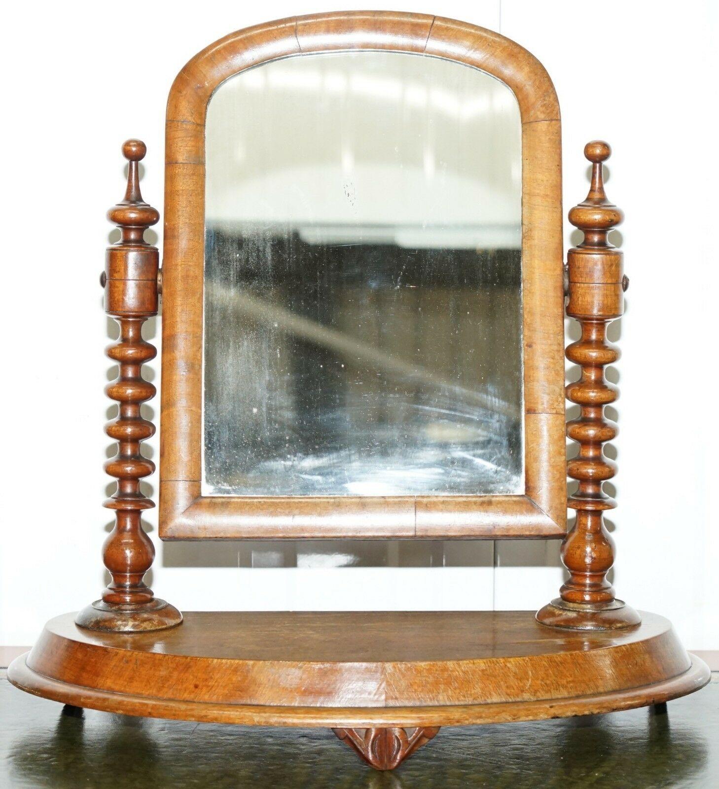 19th Century Stunning Georgian Cheval Table Top Toilet Dressing Table Walnut Plate Mirror