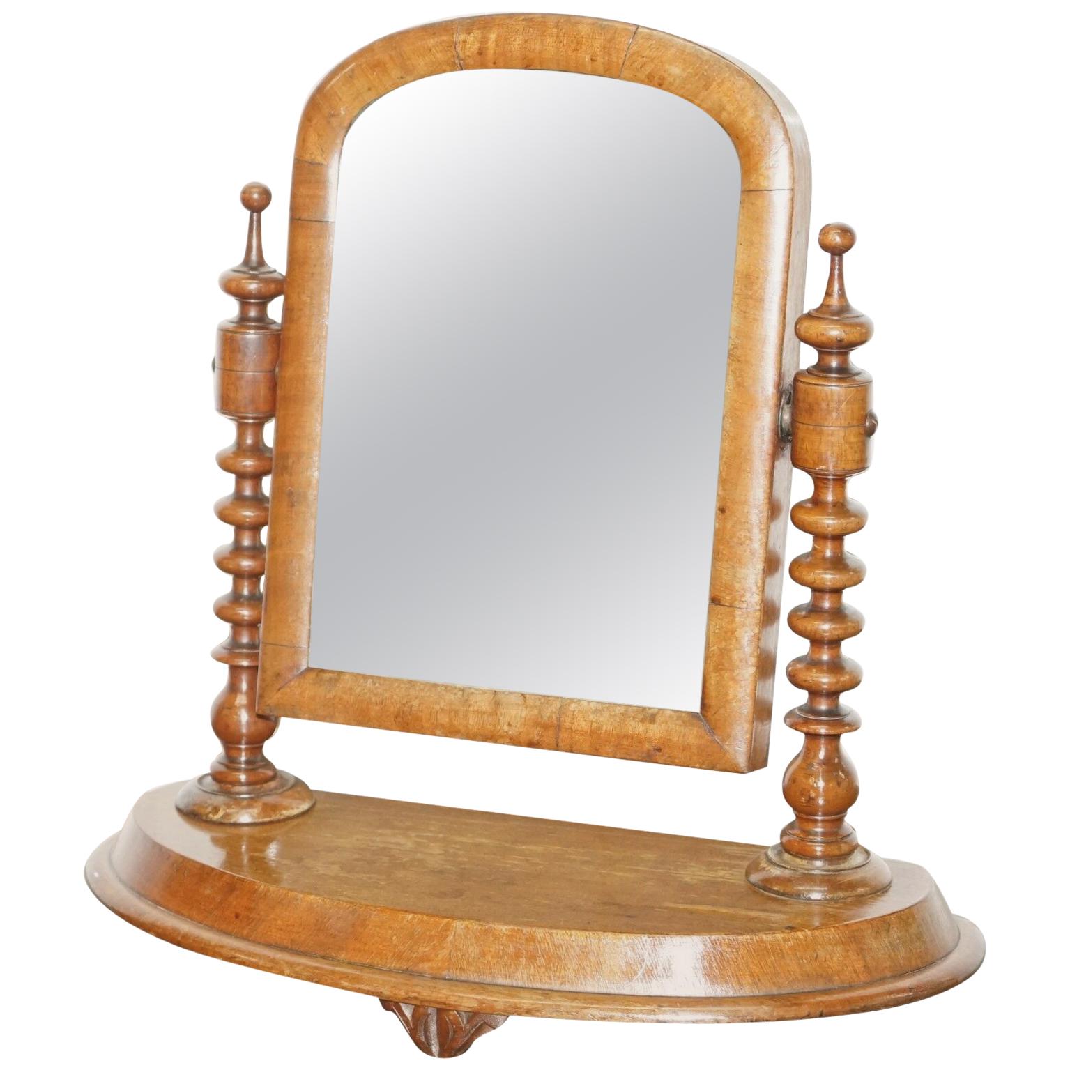 Stunning Georgian Cheval Table Top Toilet Dressing Table Walnut Plate Mirror