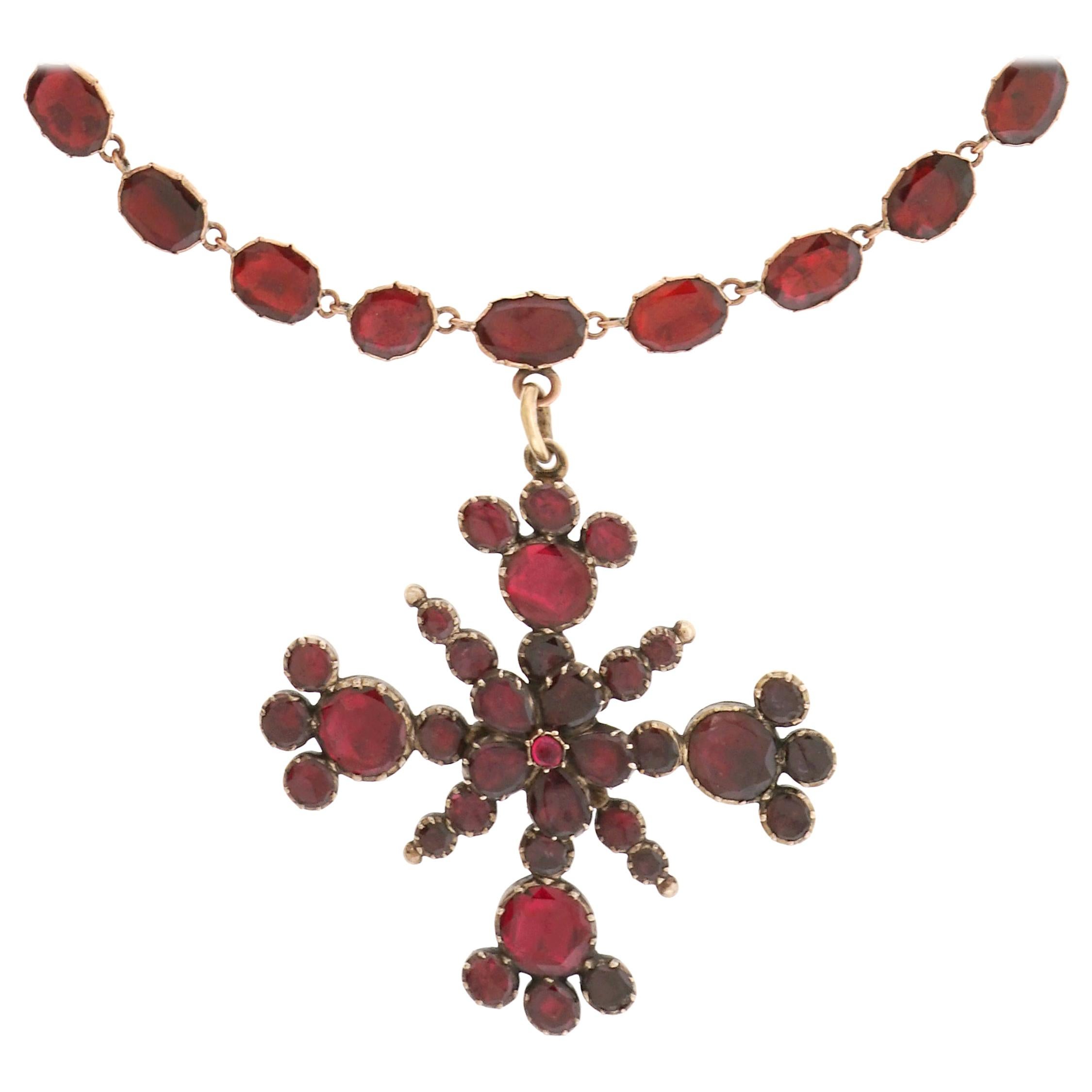 Stunning Georgian Garnet-Set Maltese Cross Necklace
