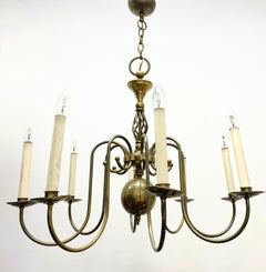 Stunning Georgian Style Flemish Brass Metal 8 Light Chandelier, Belgium, 1930s