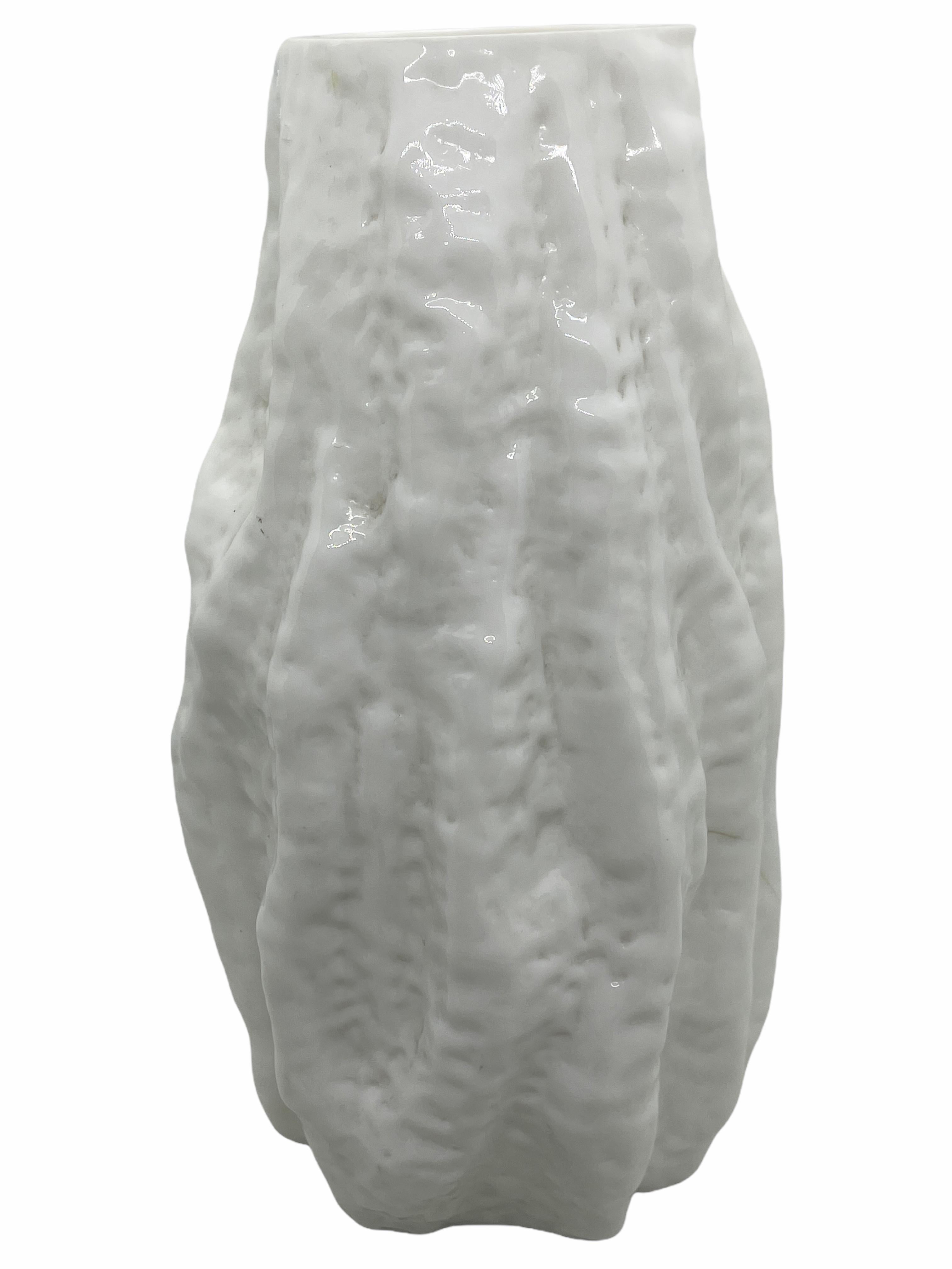 Stunning German Brutalist White Glass Rock Vase 1970s Mid-Century Modern In Good Condition For Sale In Nuernberg, DE