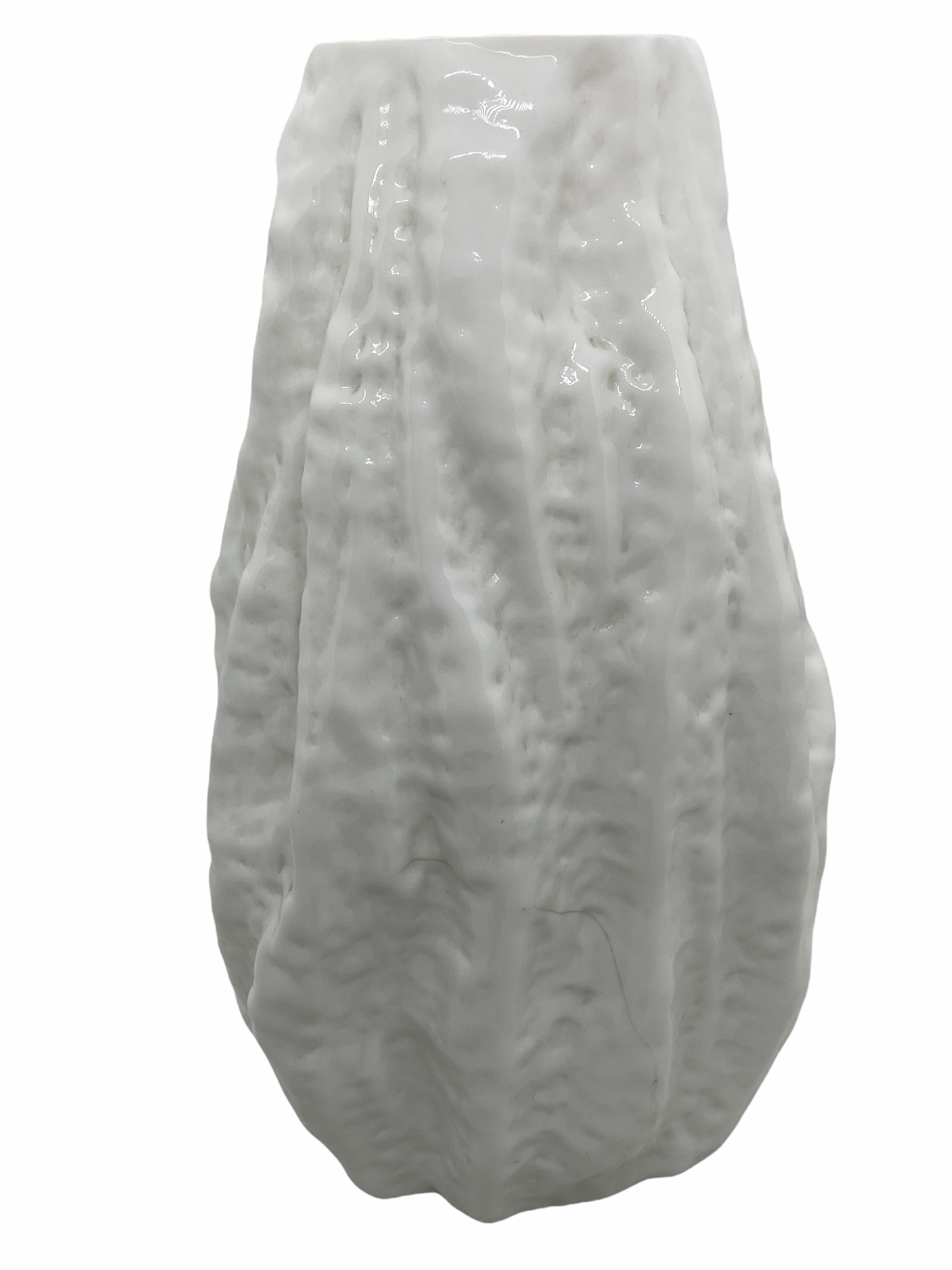Late 20th Century Stunning German Brutalist White Glass Rock Vase 1970s Mid-Century Modern For Sale