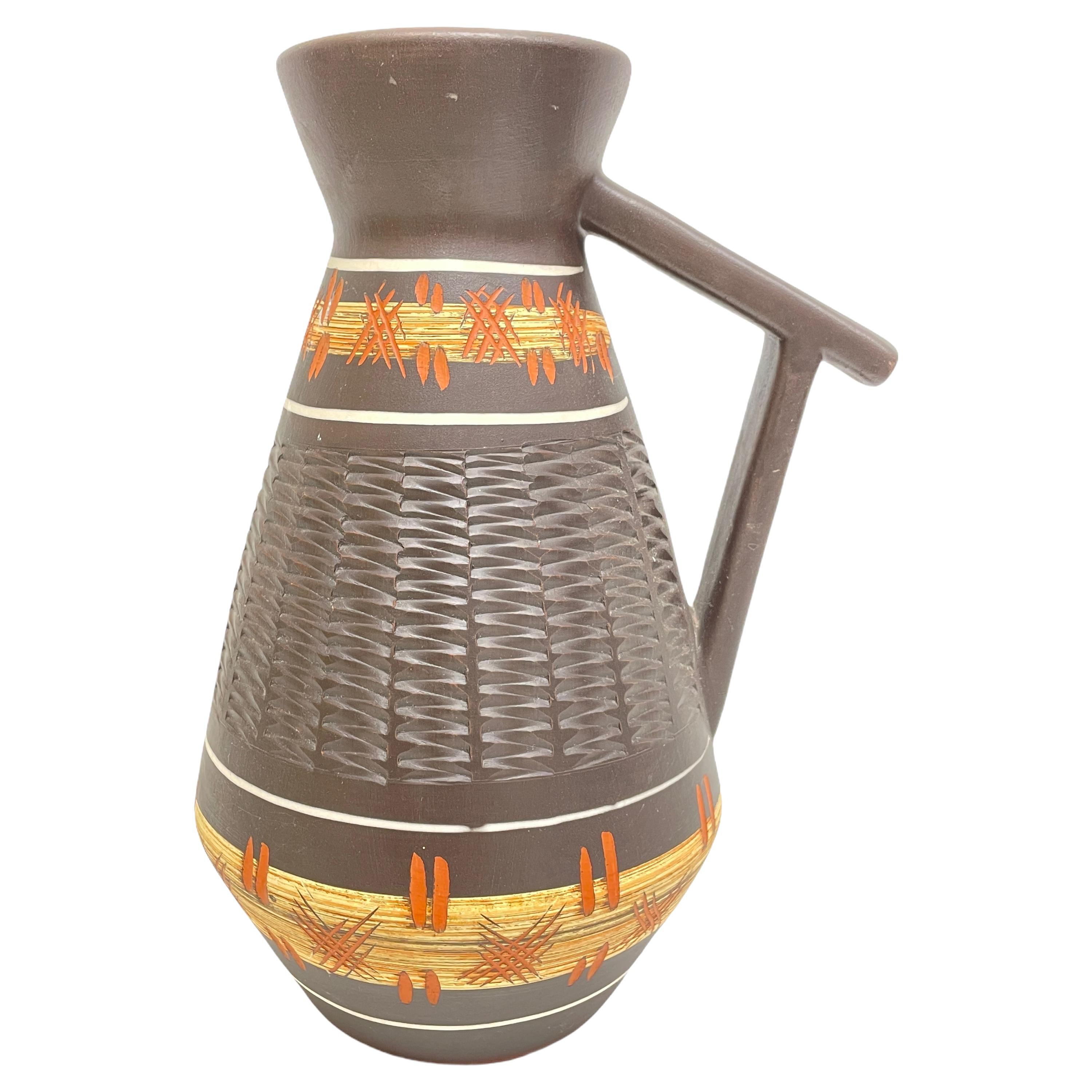Stunning German Chino-Series Jug Shape Midcentury Pottery Ceramic Vase 1950s For Sale