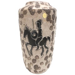 Stunning German Midcentury Pottery Fat Lava Vase Horseback Knight West Keramik