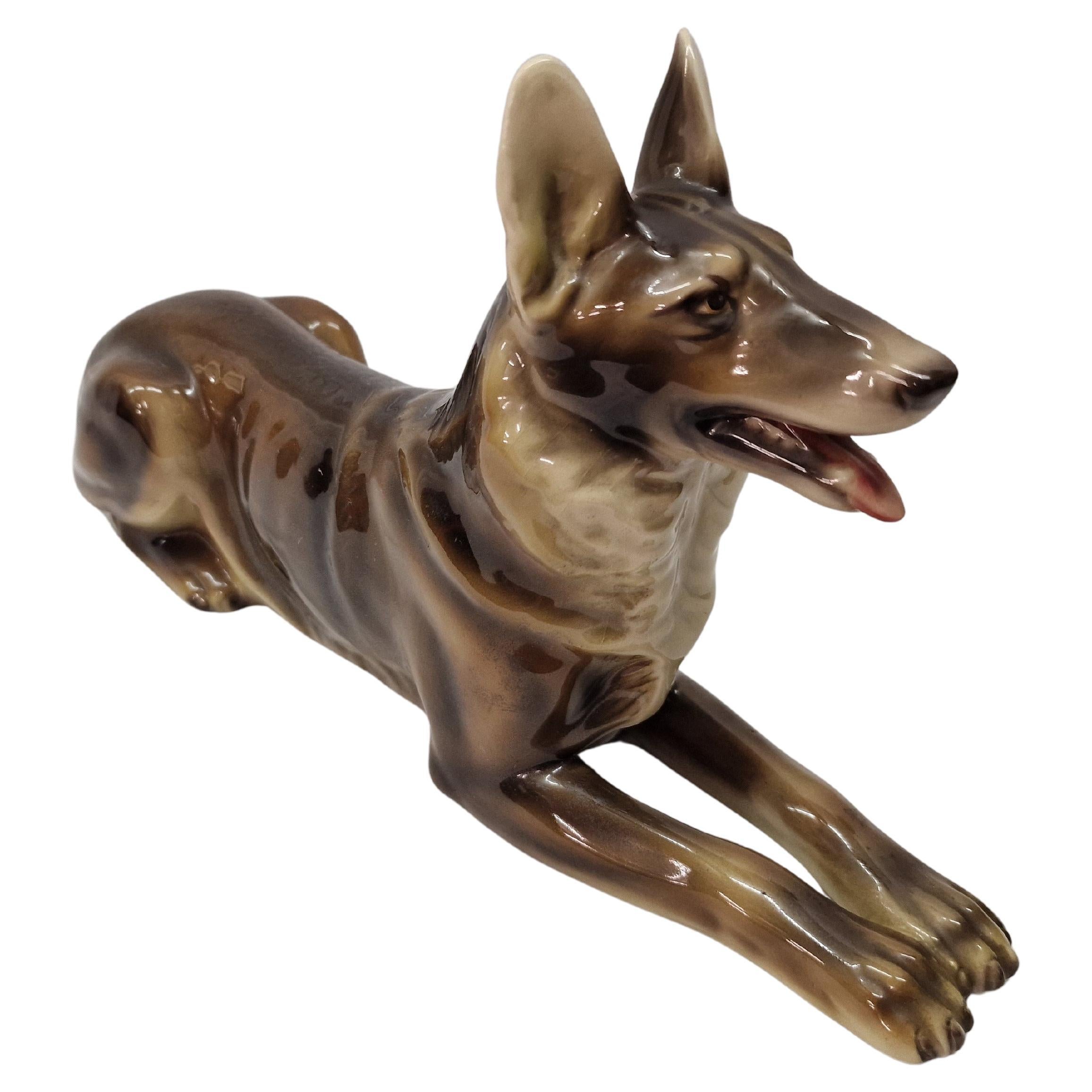 Stunning German Shepherd Dog, Steffl Faience, Art Deco, Vienna, Austria 1930s