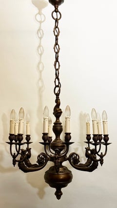 Stunning German Solid Bronze Mermaids Chandelier with Fish Motif, 1920s