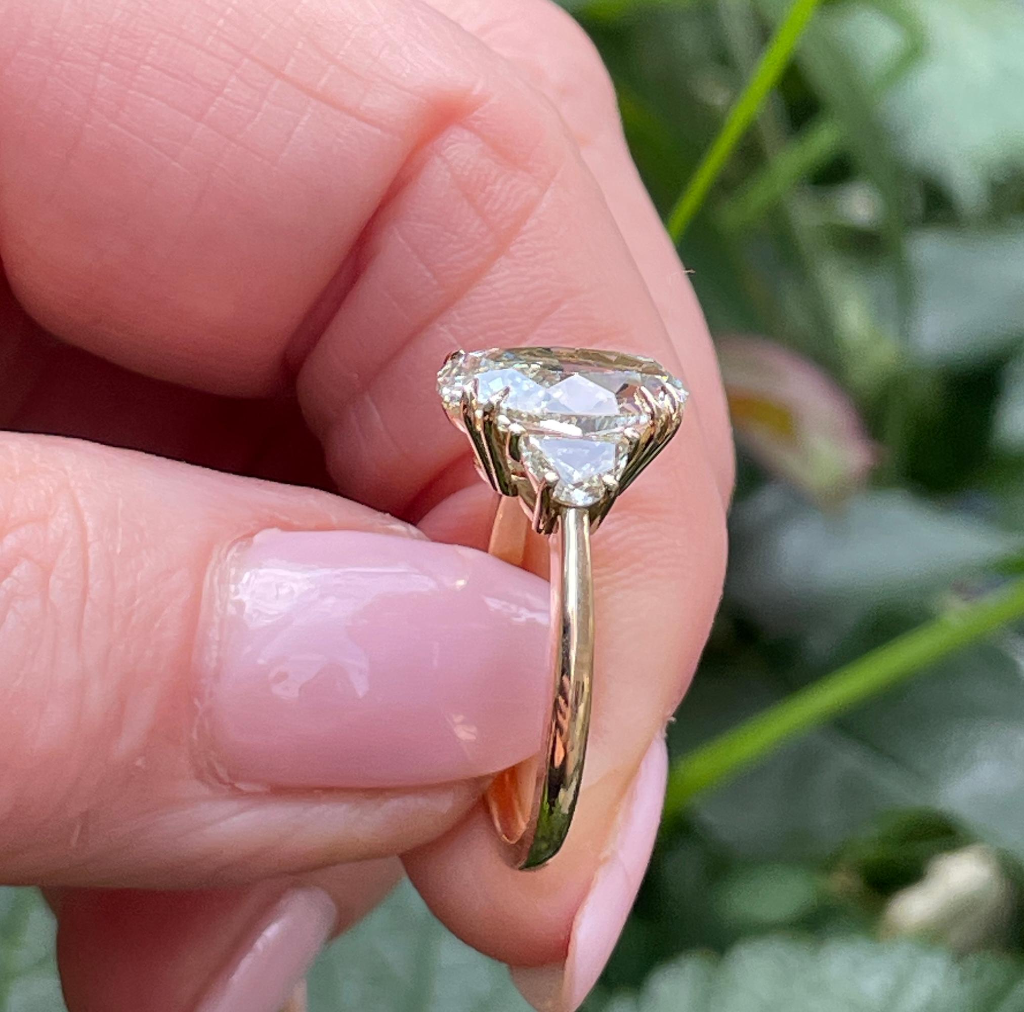 Stunning GIA 3.50ct Vintage OVAL DIAMOND Engagement Wedding 3 stone 18KYG Ring 3