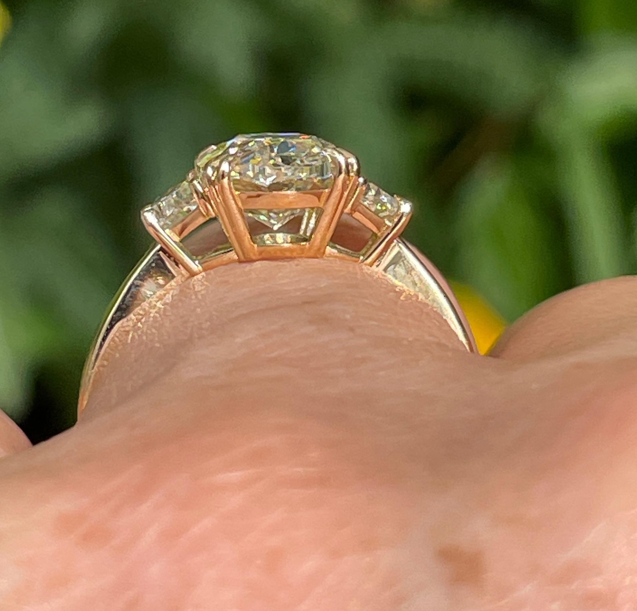 Stunning GIA 3.50ct Vintage OVAL DIAMOND Engagement Wedding 3 stone 18KYG Ring 3