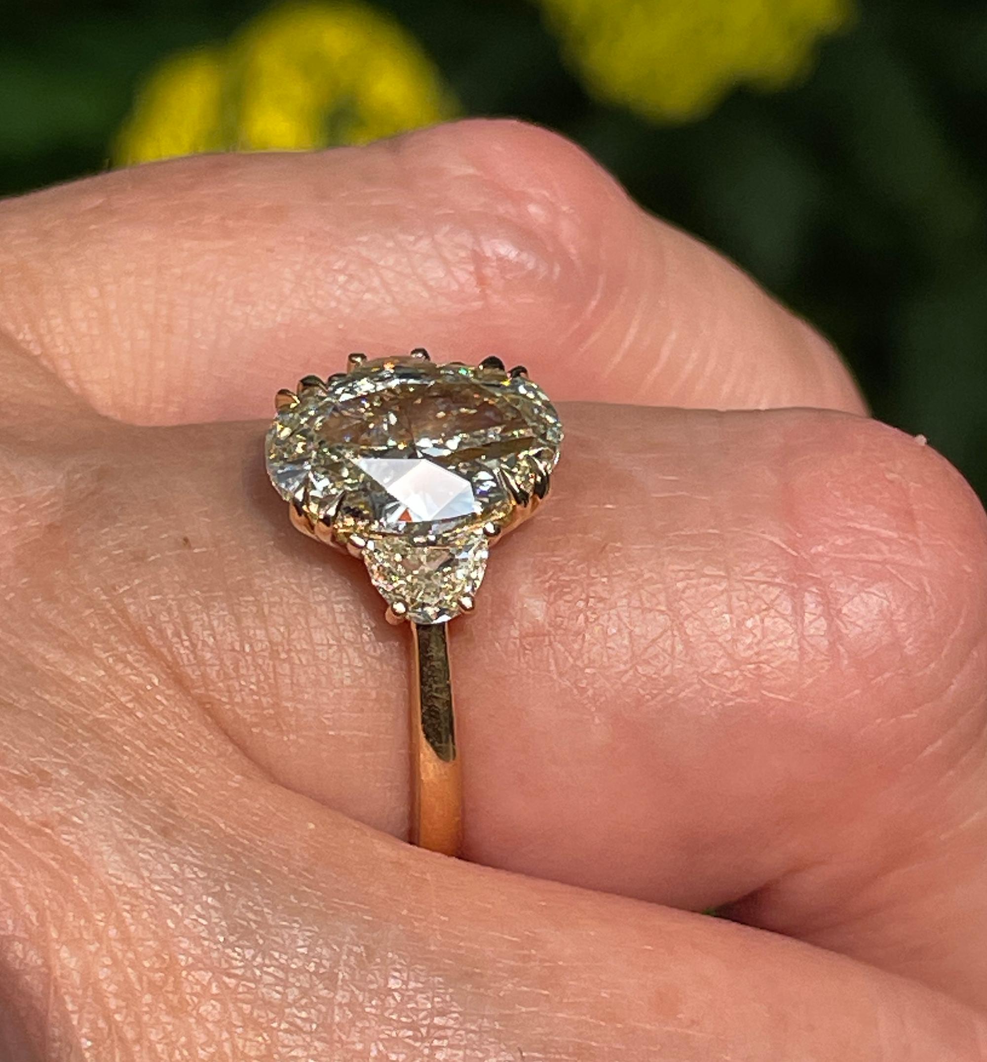 Stunning GIA 3.50ct Vintage OVAL DIAMOND Engagement Wedding 3 stone 18KYG Ring 5