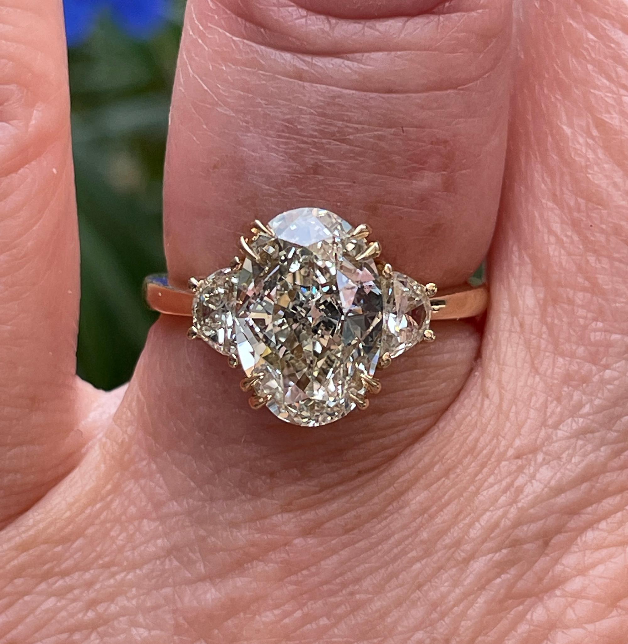 Stunning GIA 3.50ct Vintage OVAL DIAMOND Engagement Wedding 3 stone 18KYG Ring 6